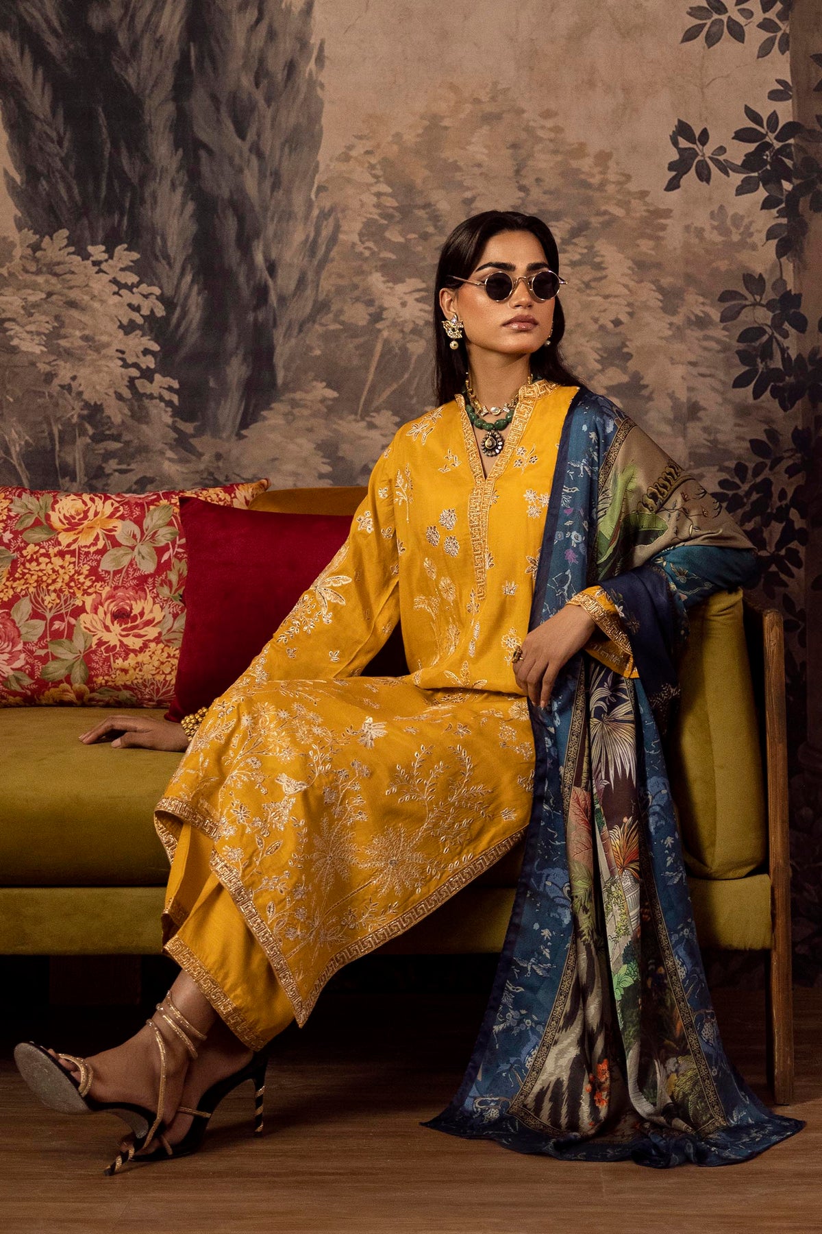 Stitched Embroidered Raw Silk Suit