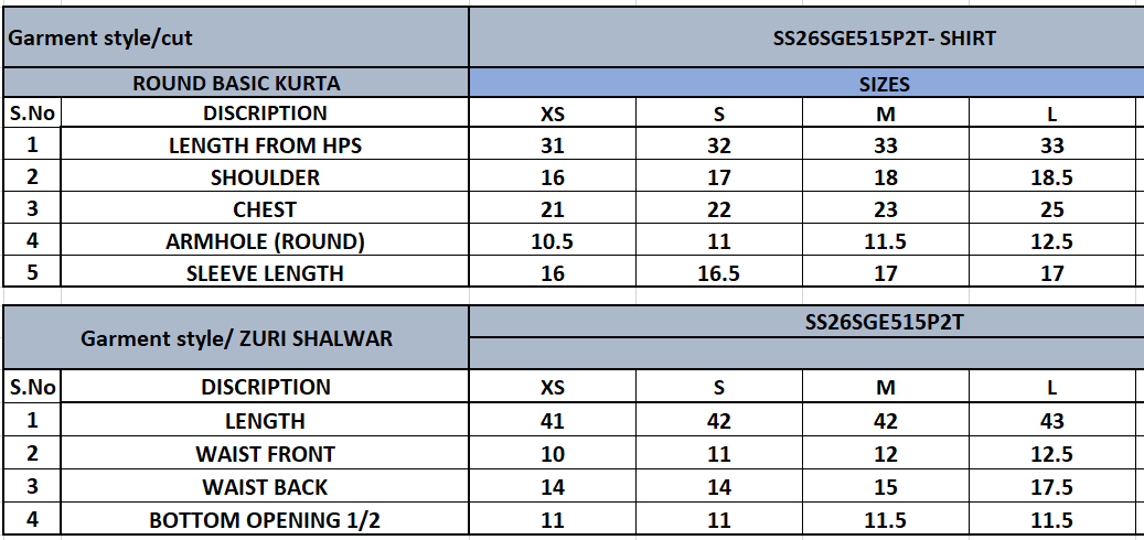 Size Chart