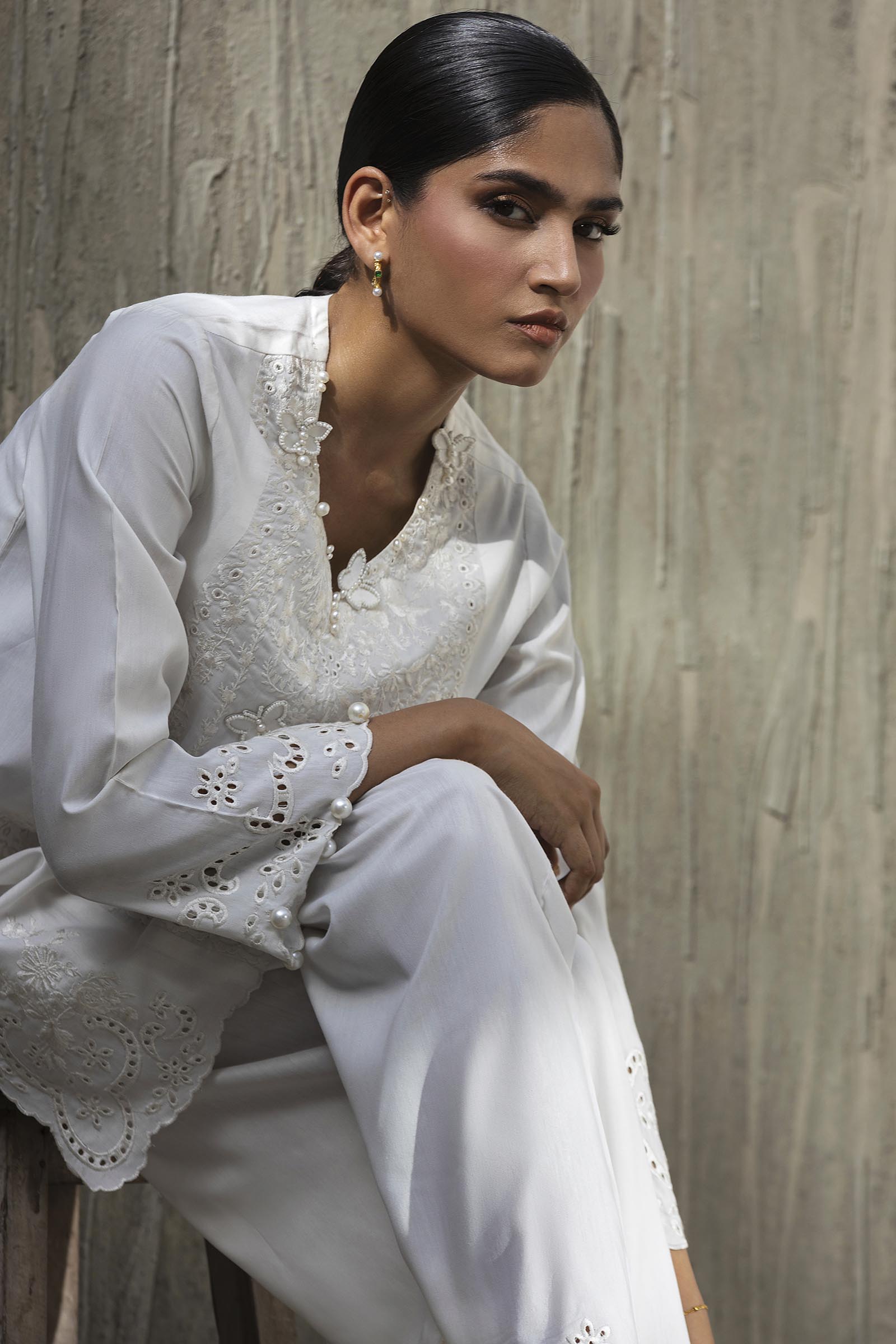Stitched Embroidered Khaadi Silk Shirt+ Shalwar