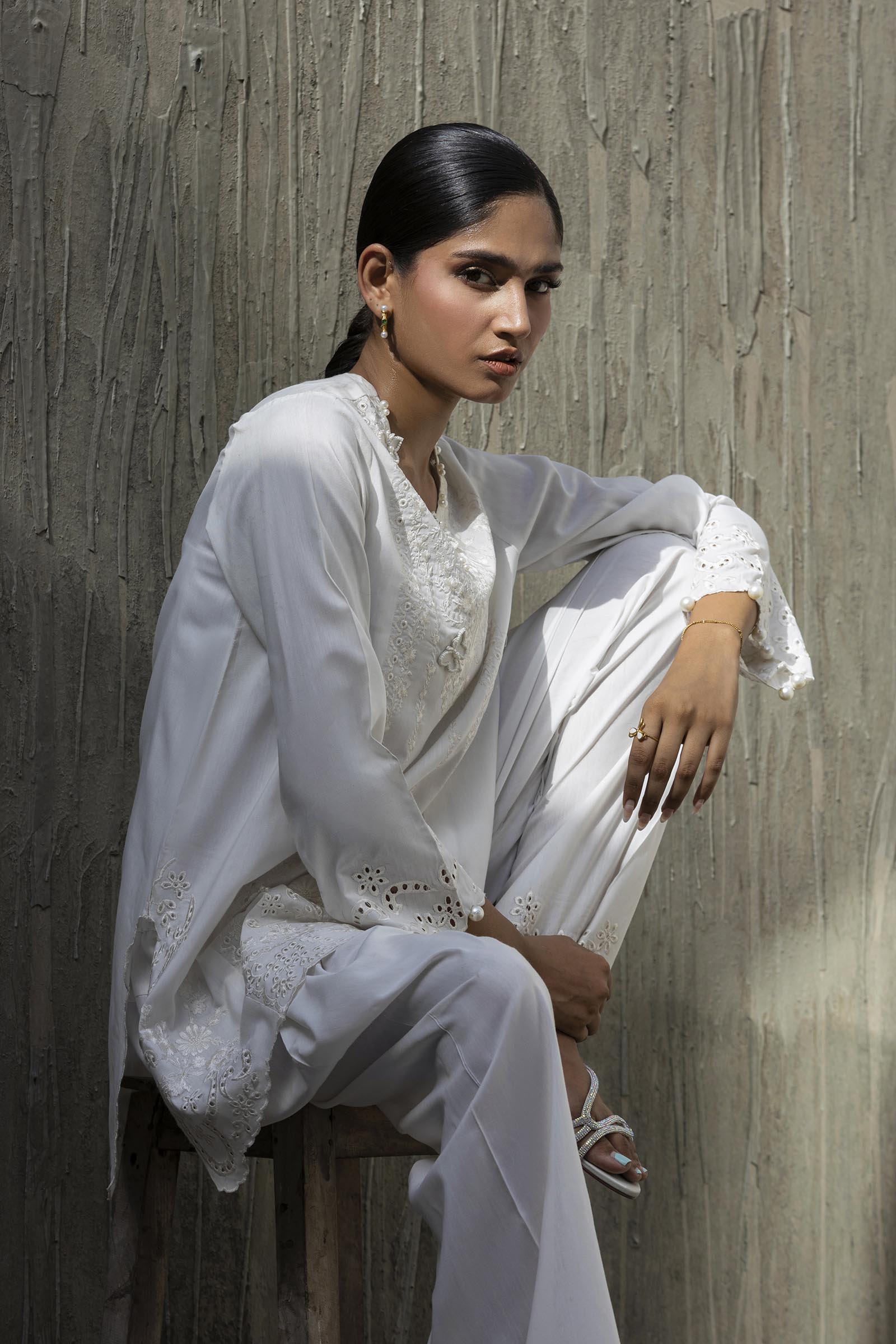 Stitched Embroidered Khaadi Silk Shirt+ Shalwar
