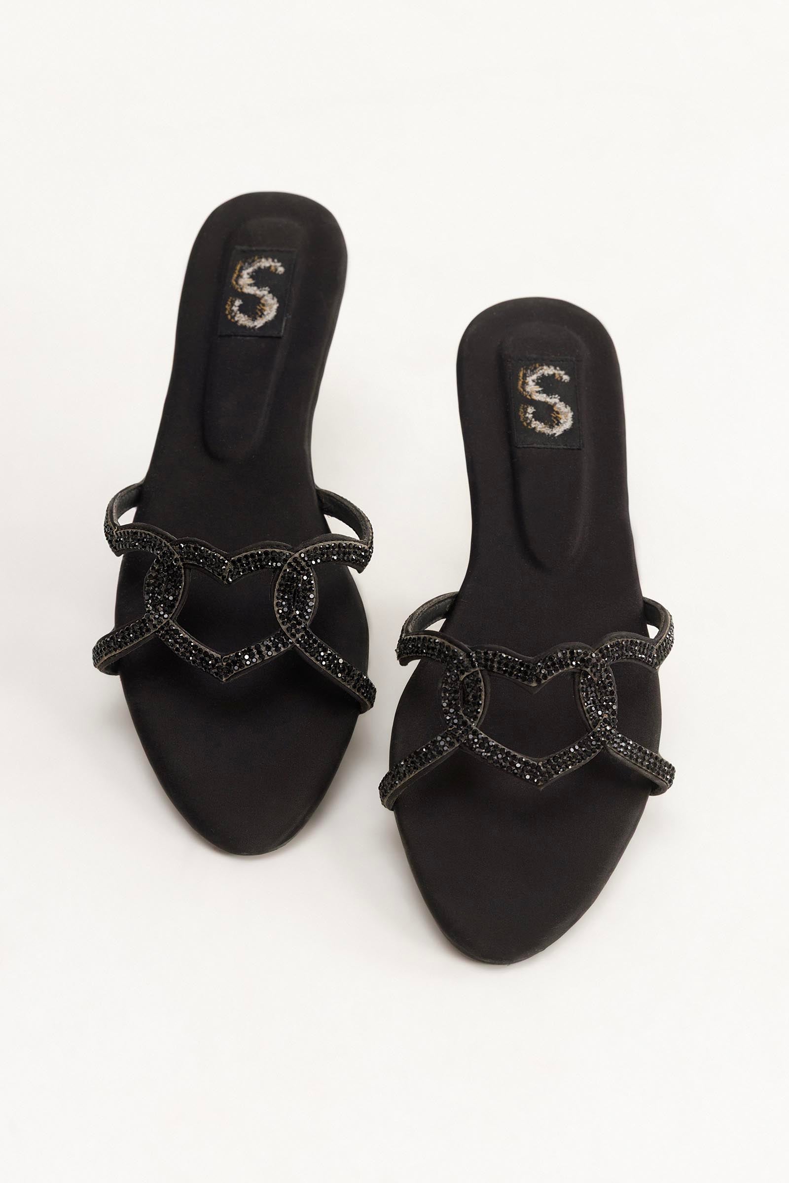 Black Embellished Slides