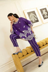 Stitched Embroidered Raw Silk Shirt+ Shalwar