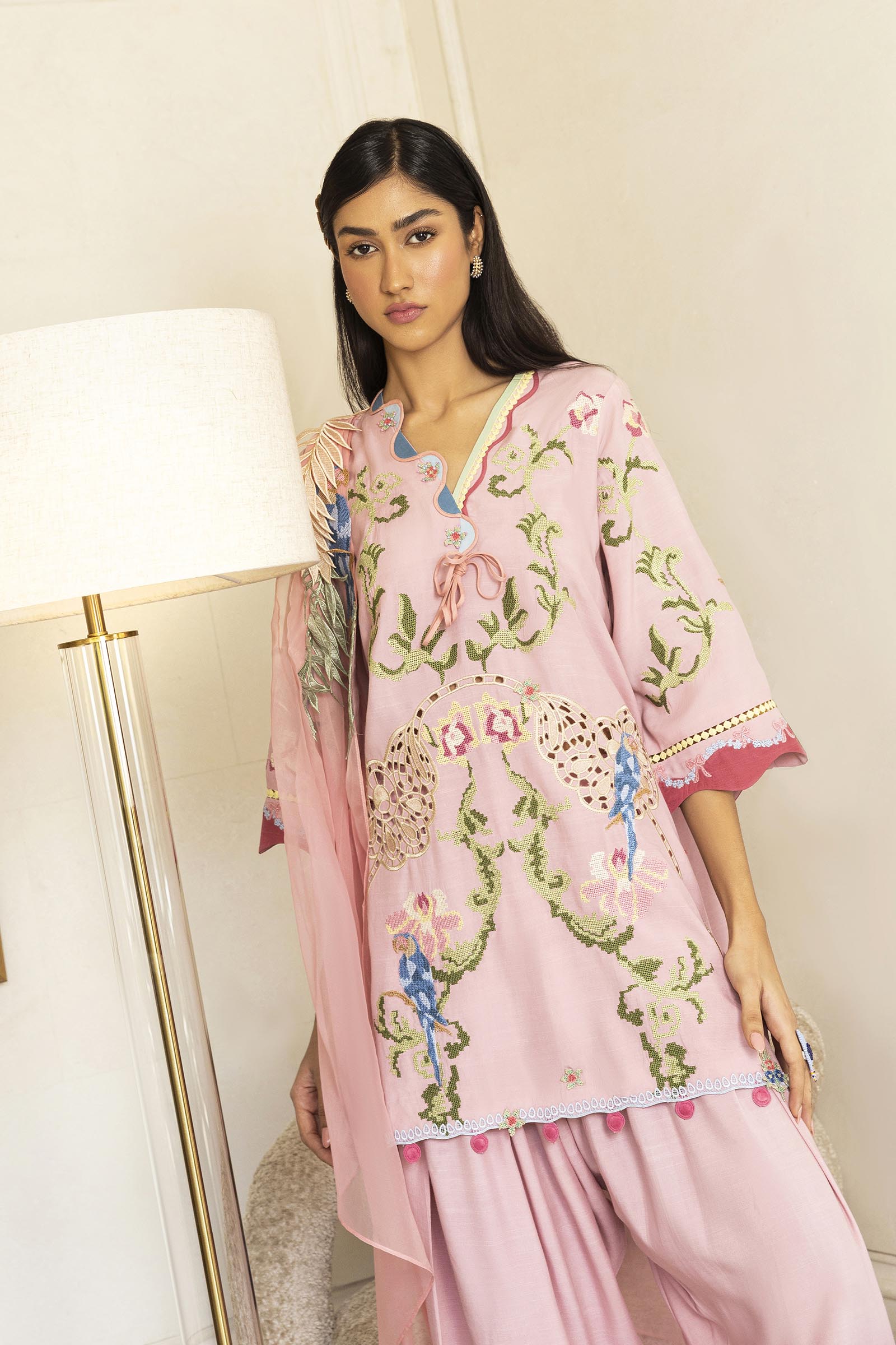 Stitched Embroidered Raw Silk Shirt+ Shalwar