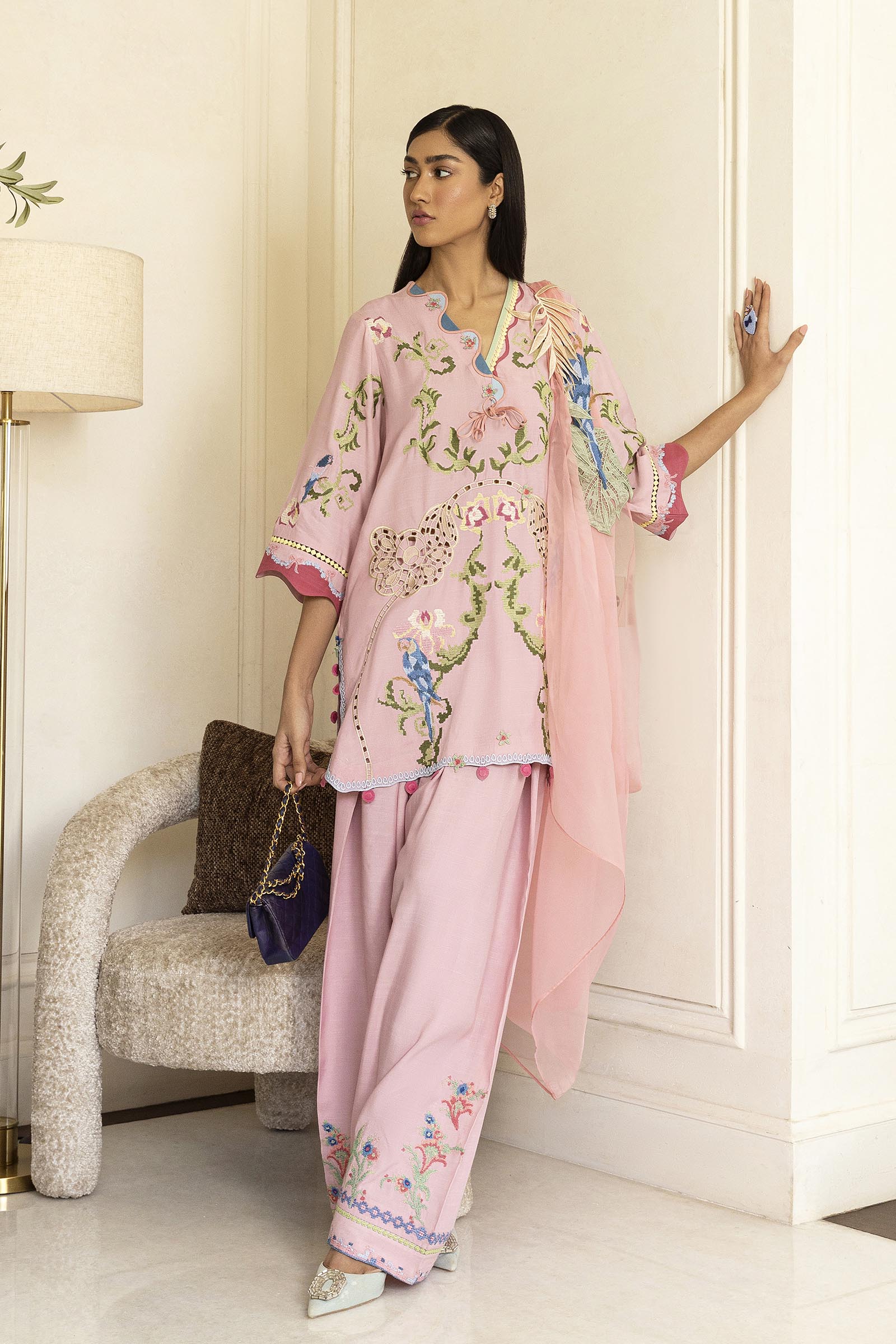 Pink Organza Dupatta Main image