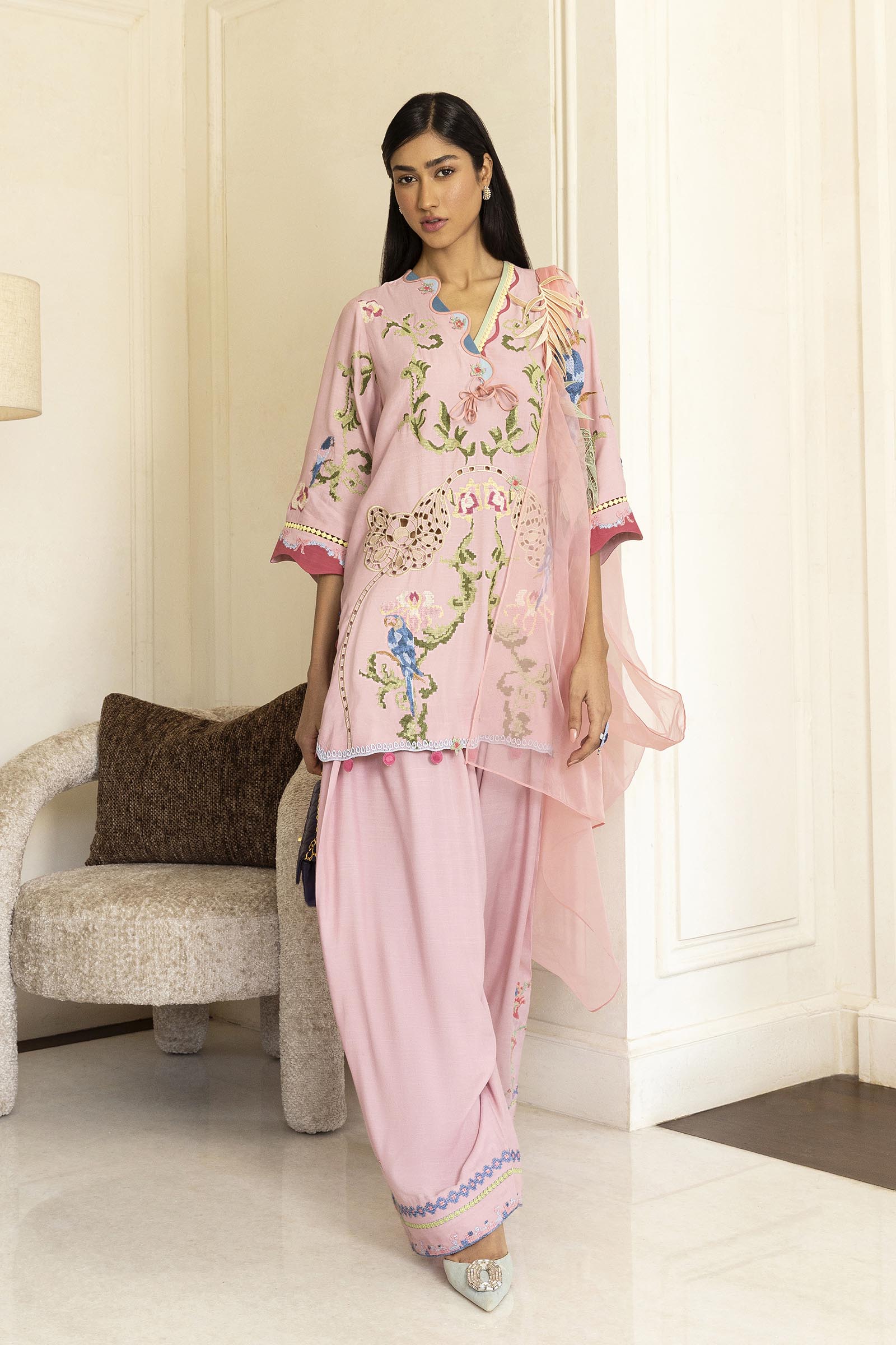 Stitched Embroidered Raw Silk Shirt+ Shalwar Main image