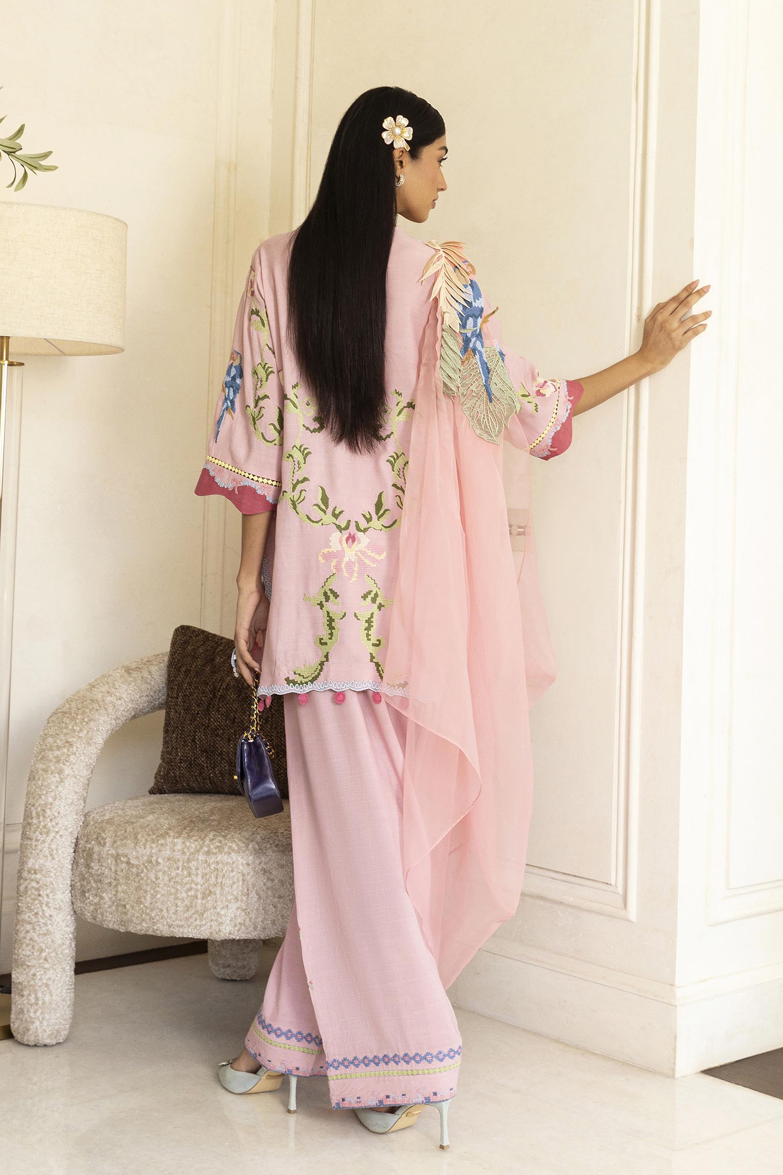Stitched Embroidered Raw Silk Shirt+ Shalwar
