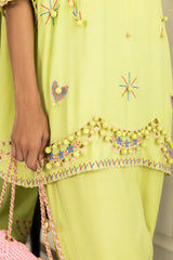 Stitched Embroidered Raw Silk Shirt+ Shalwar