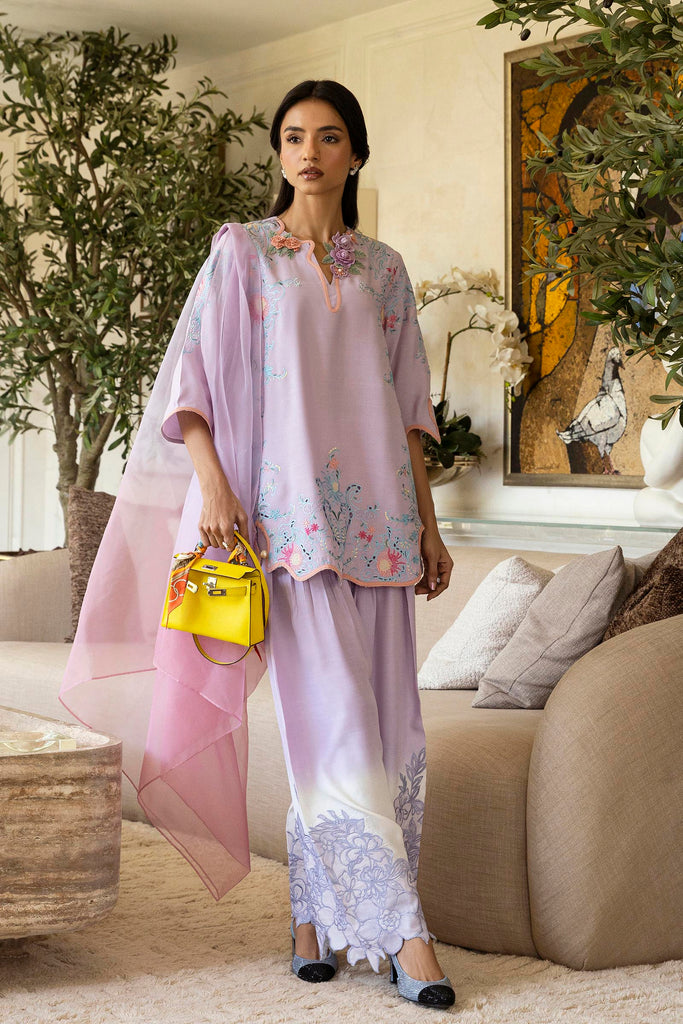 Stitched Embroidered Raw Silk Shirt+ Shalwar