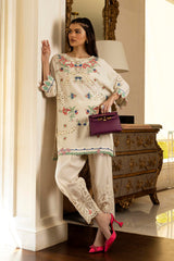 Stitched Embroidered Raw Silk Shirt+ Shalwar