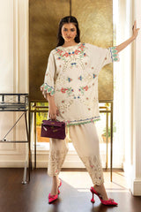 Stitched Embroidered Raw Silk Shirt+ Shalwar