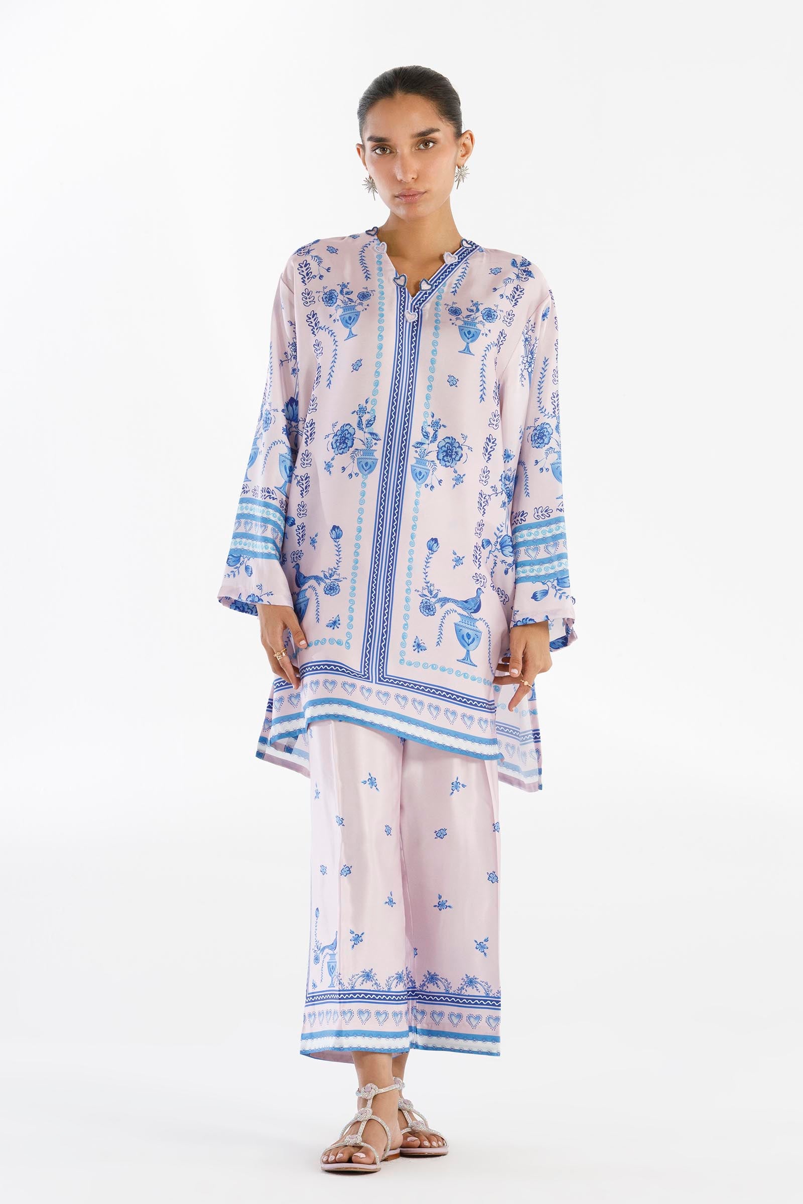 Stitched Printed Satin Shirt + Culotte