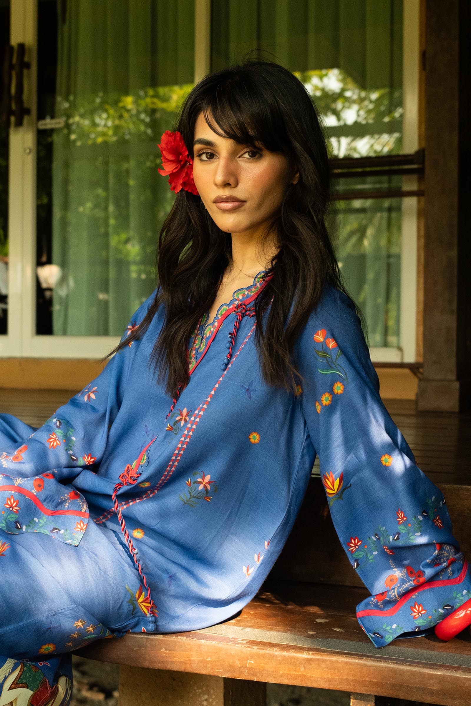 Stitched Printed Raw Silk Shirt