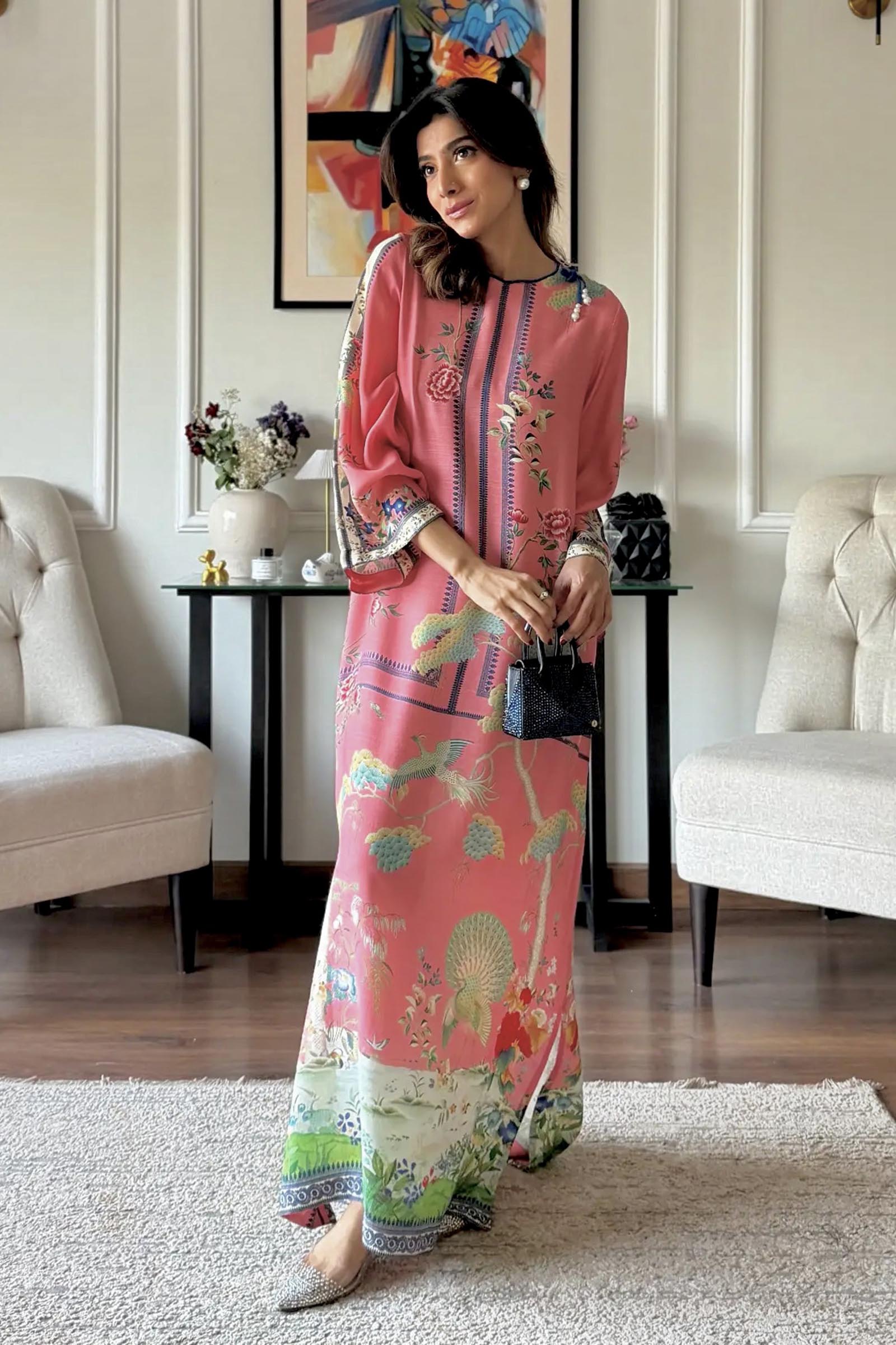 Stitched Printed Raw Silk Shirt