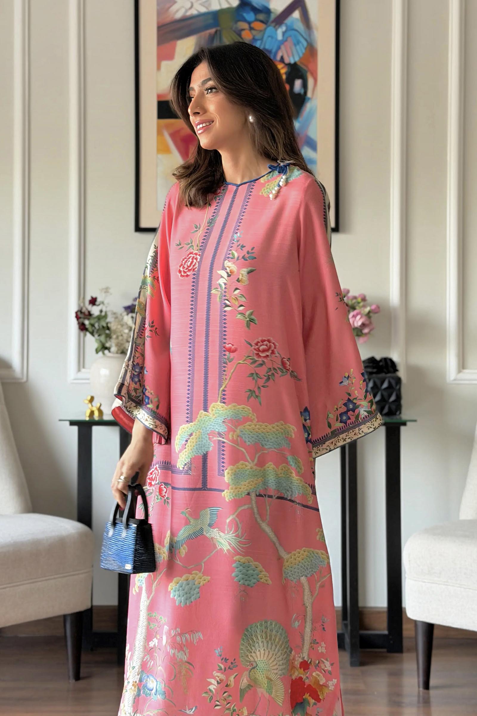 Stitched Printed Raw Silk Shirt