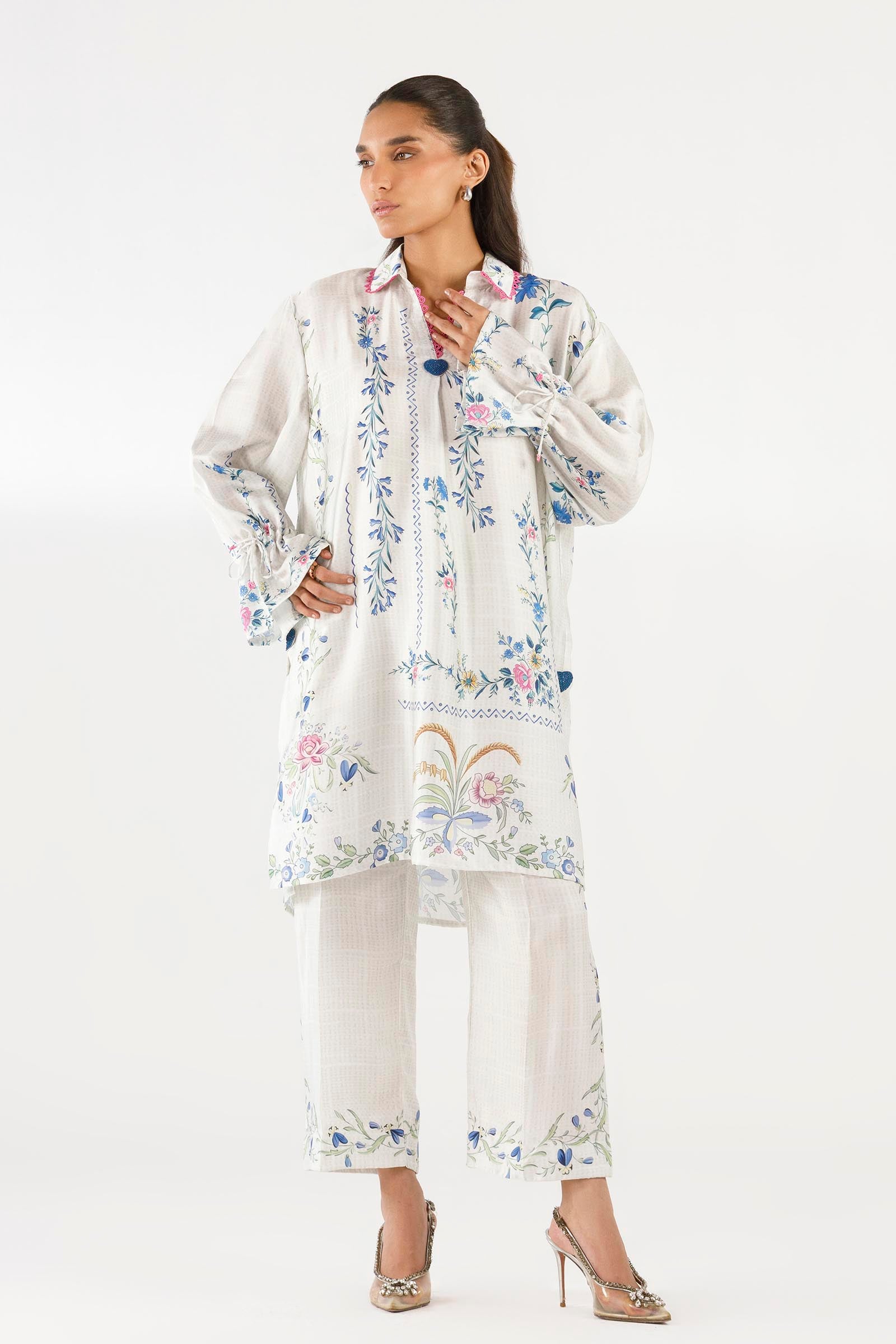 Stitched Printed Satin Shirt + Culotte Main image