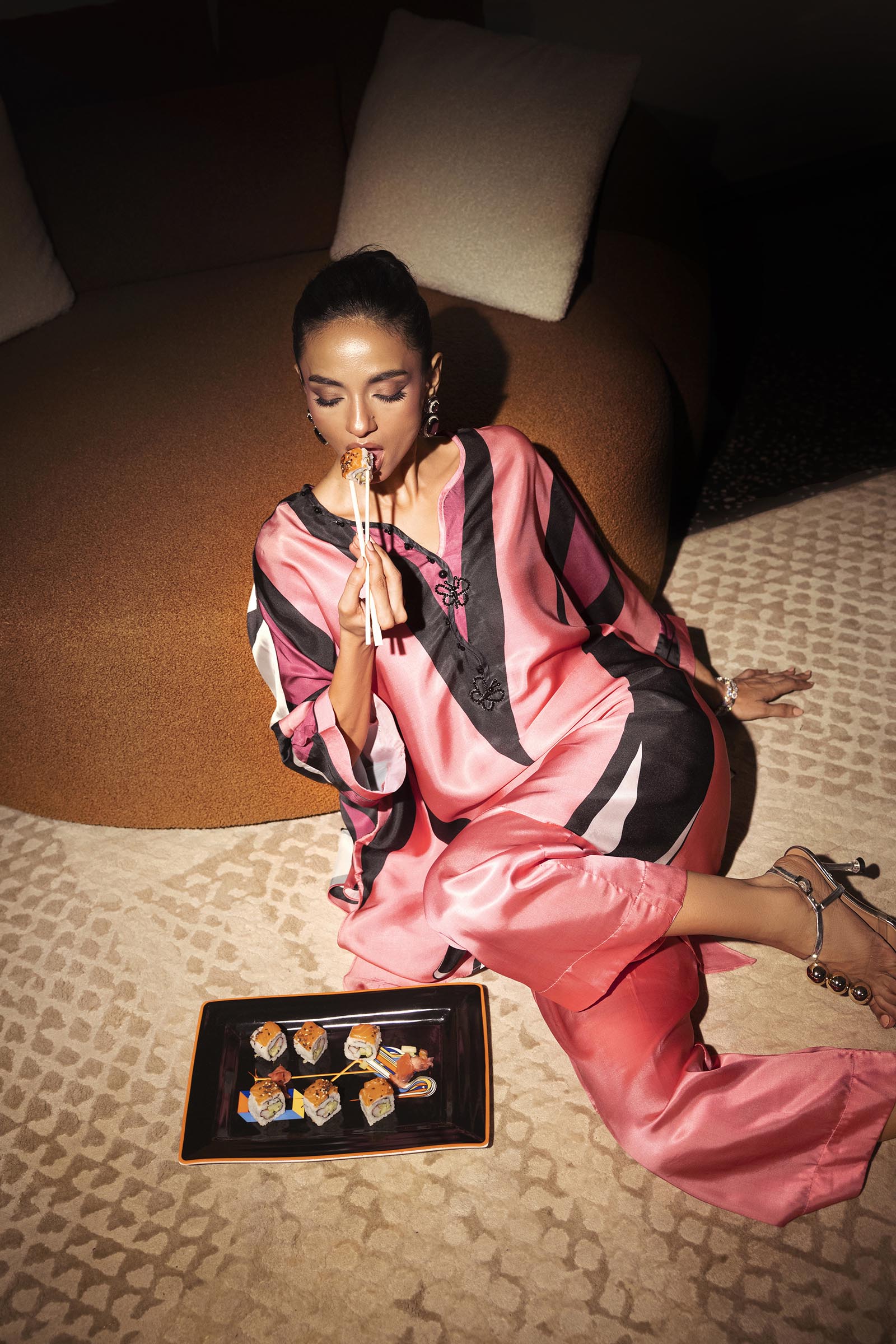 Stitched Printed Satin Shirt+ Culotte