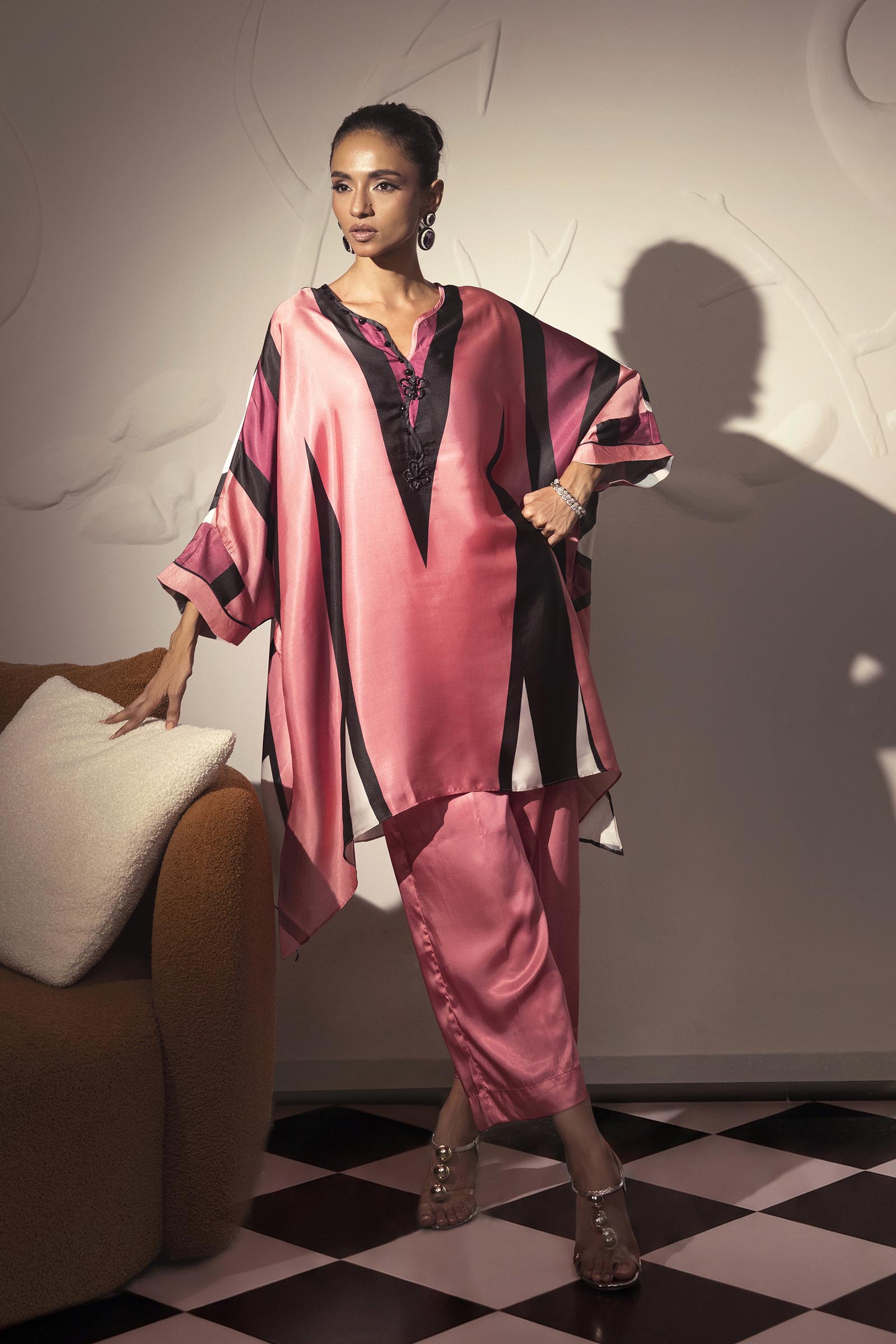 Stitched Printed Satin Shirt+ Culotte
