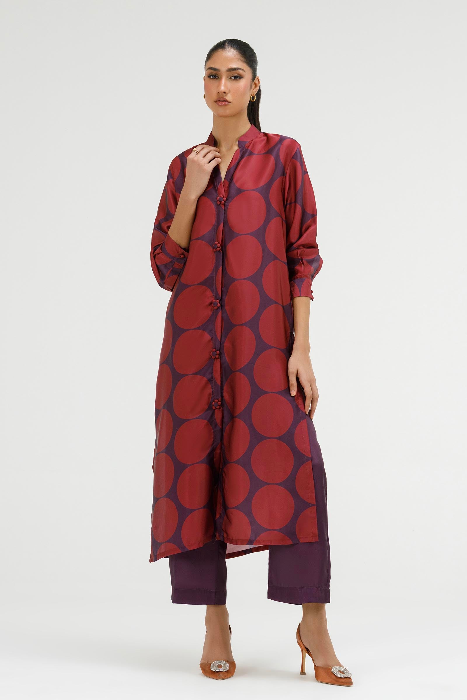 Stitched Printed Satin Shirt+ Culotte Main image