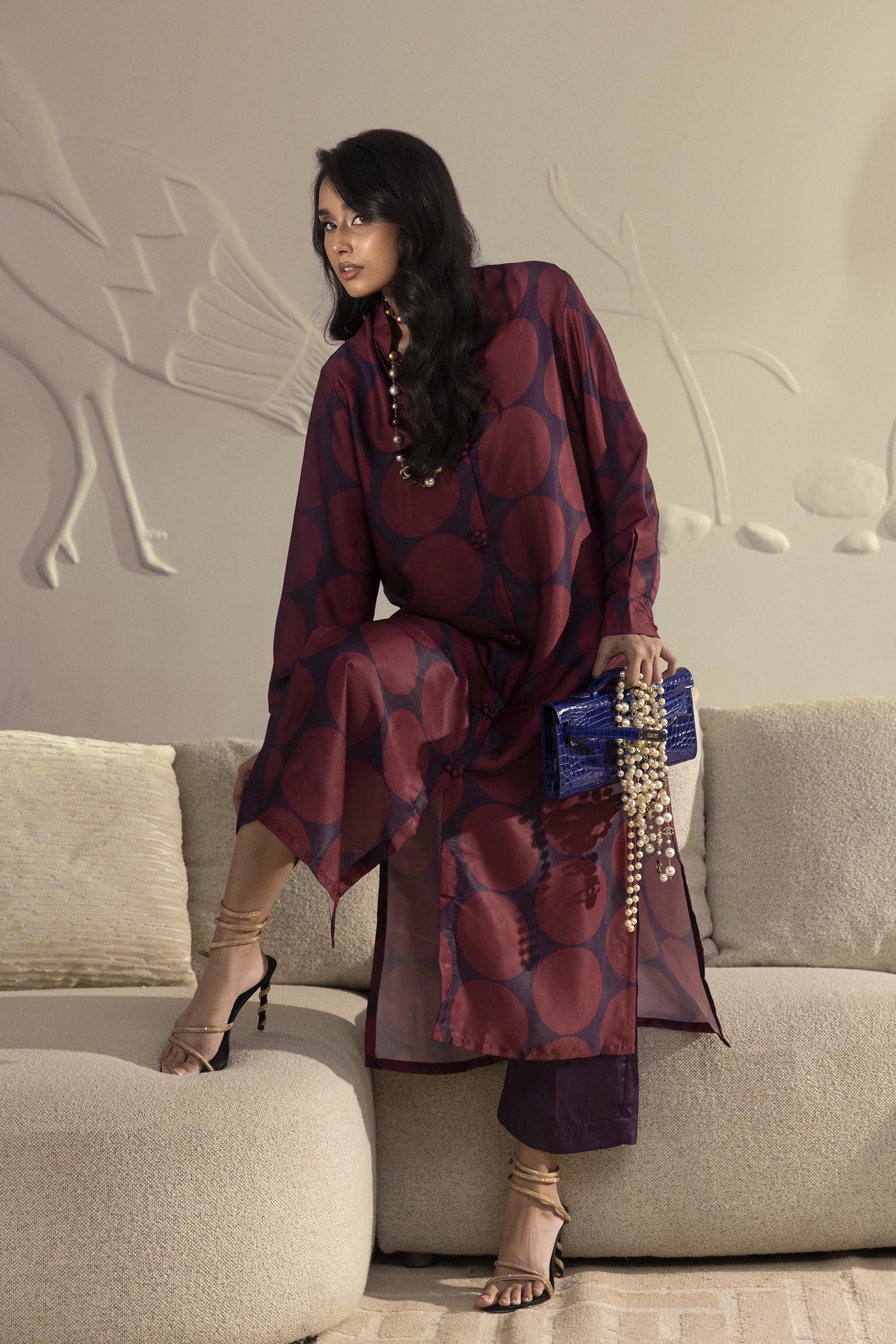 Stitched Printed Satin Shirt+ Culotte