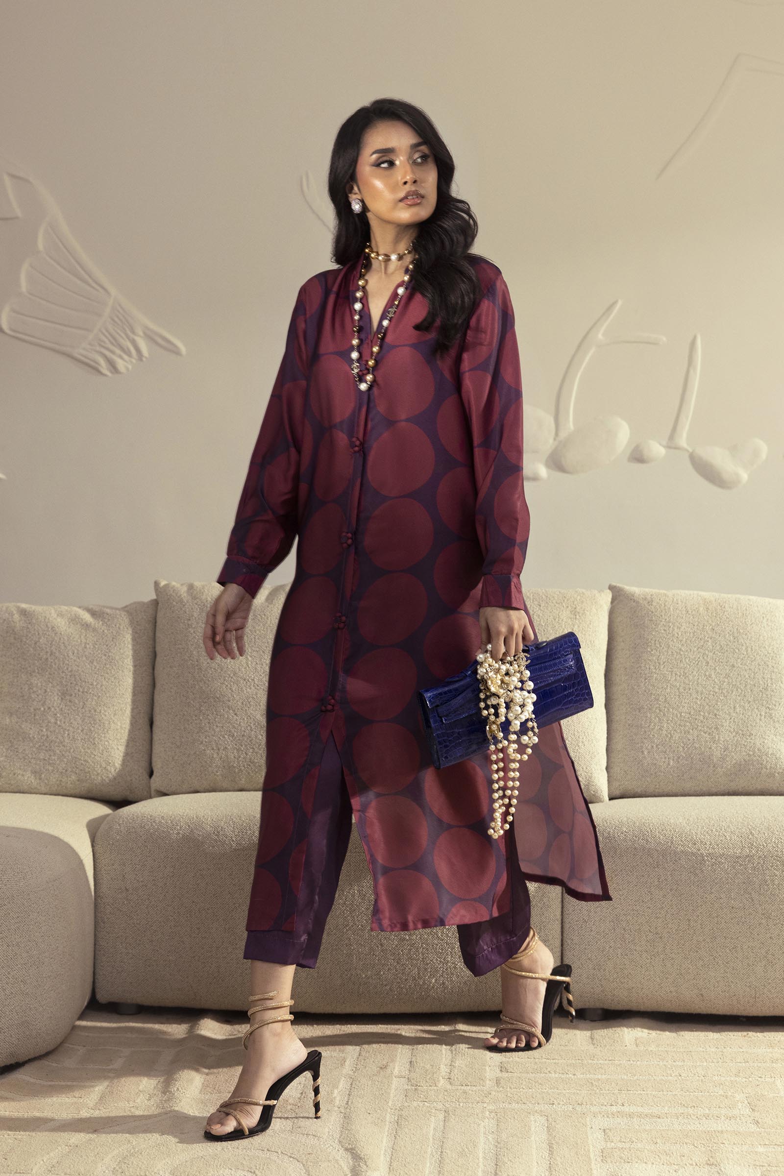 Stitched Printed Satin Shirt+ Culotte