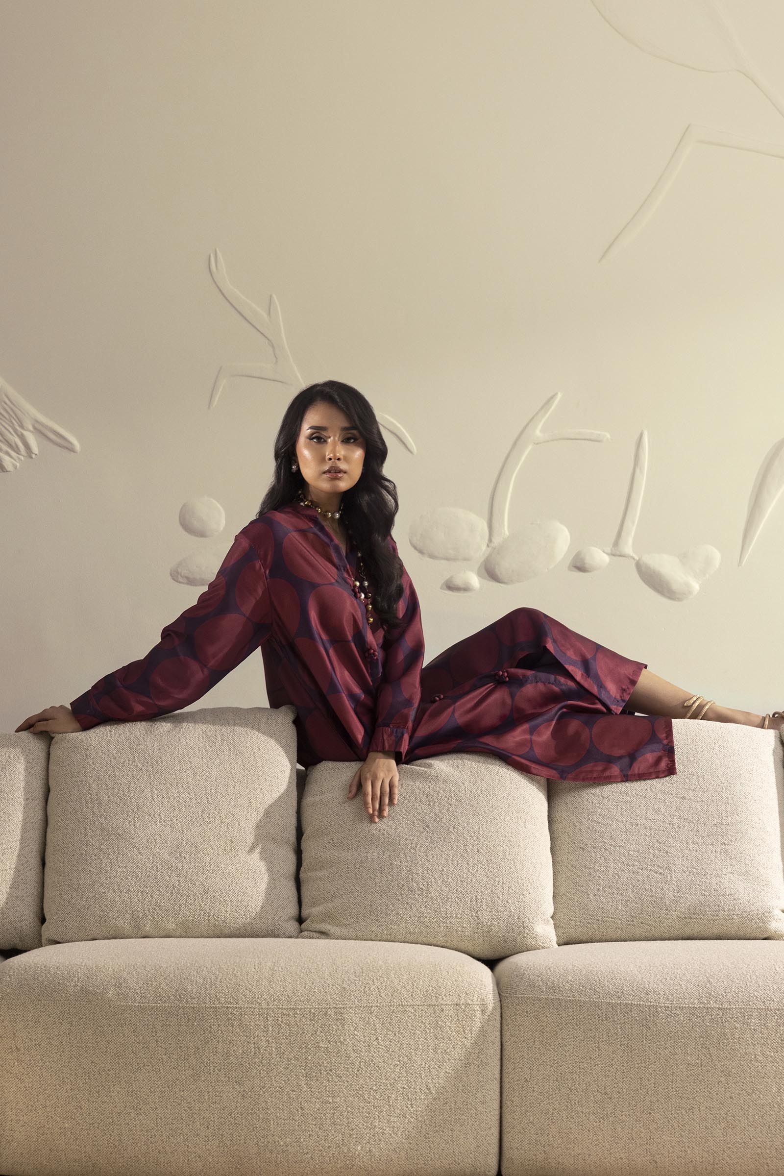 Stitched Printed Satin Shirt+ Culotte