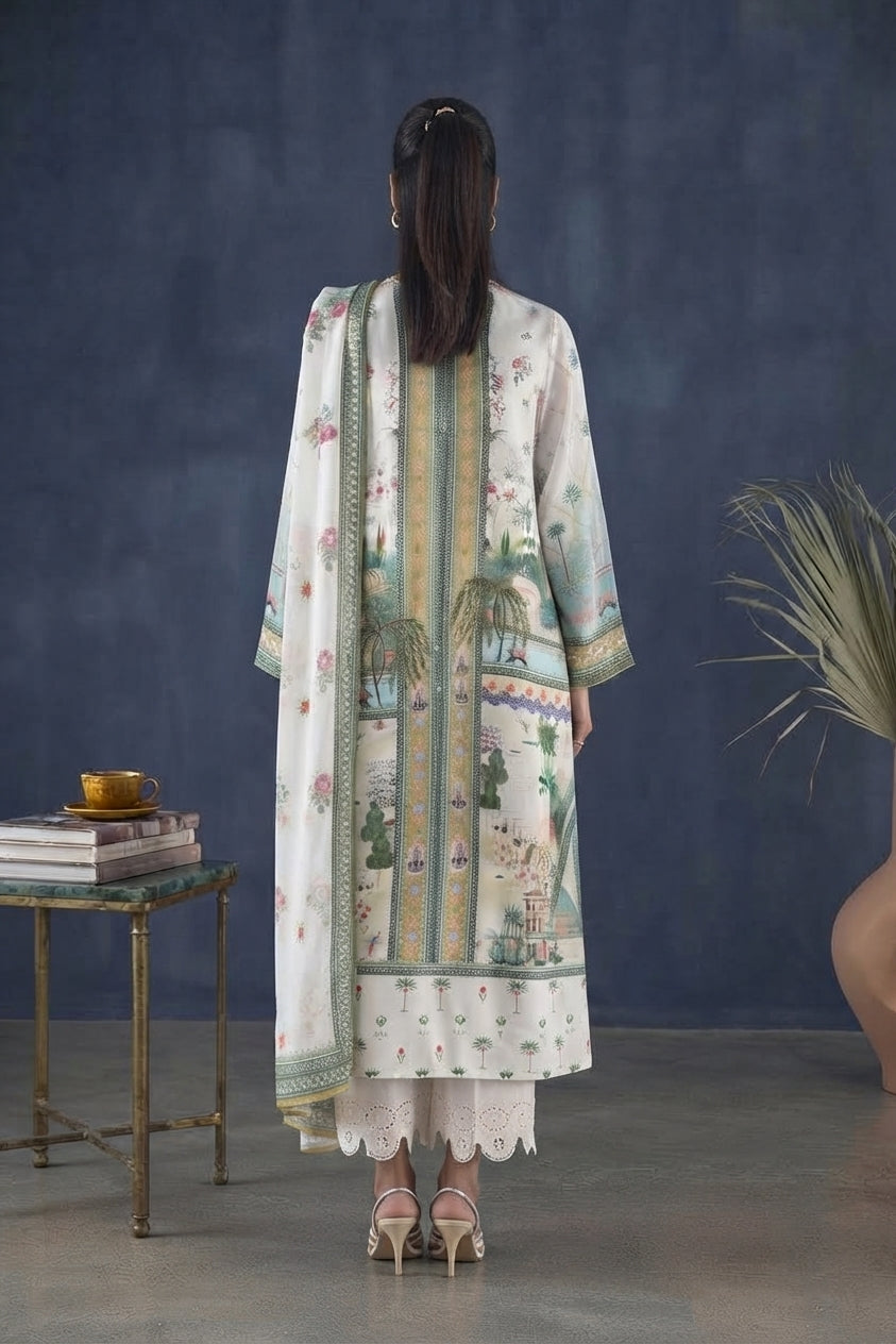 Stitched Printed Satin Shirt+ Dupatta