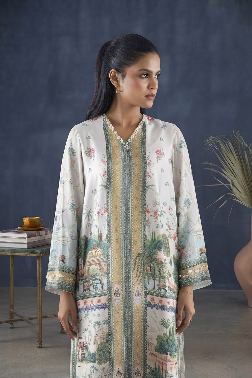Stitched Printed Satin Shirt+ Dupatta Secondary image