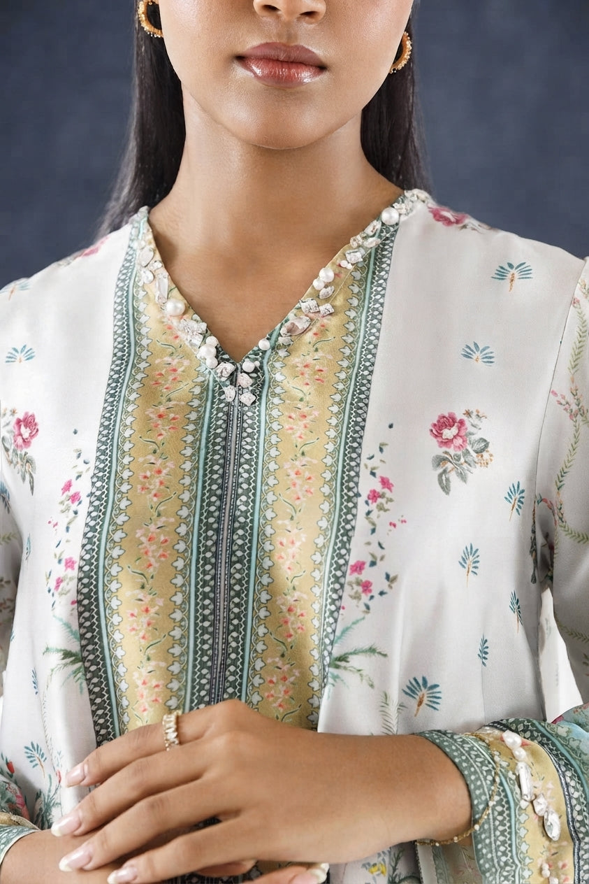 Stitched Printed Satin Shirt+ Dupatta