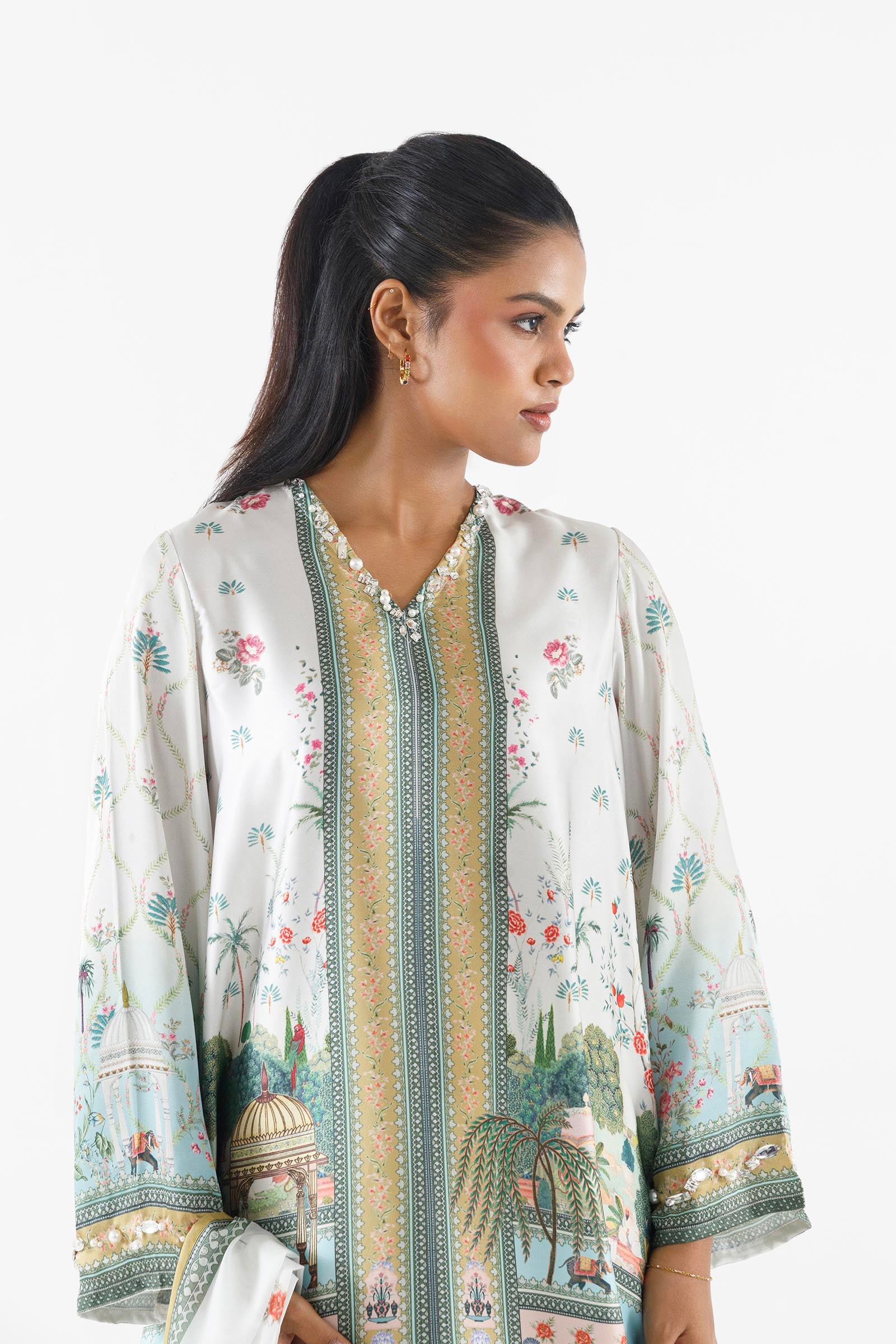Stitched Printed Satin Shirt+ Dupatta
