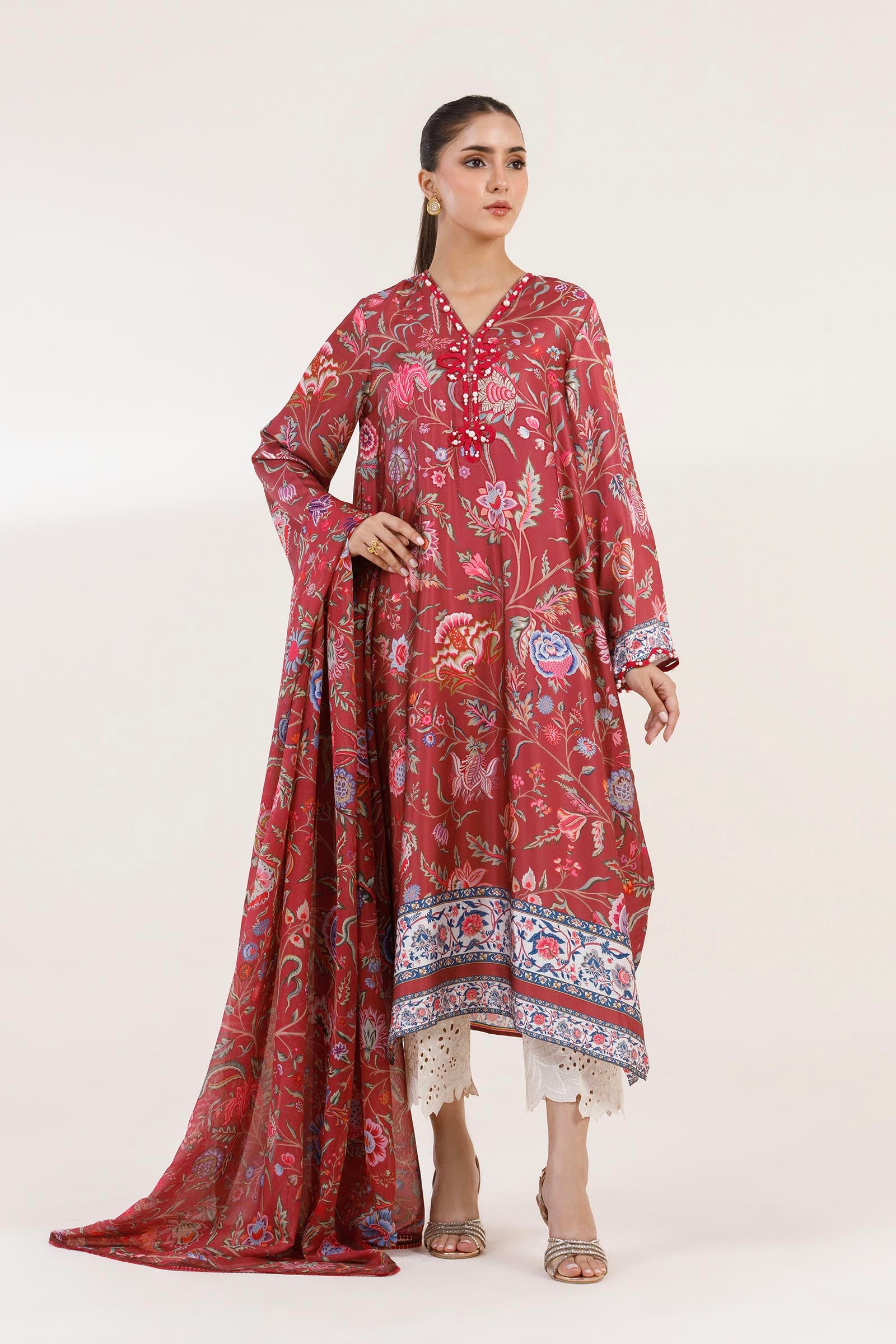 Stitched Printen Satin Shirt+ Dupatta