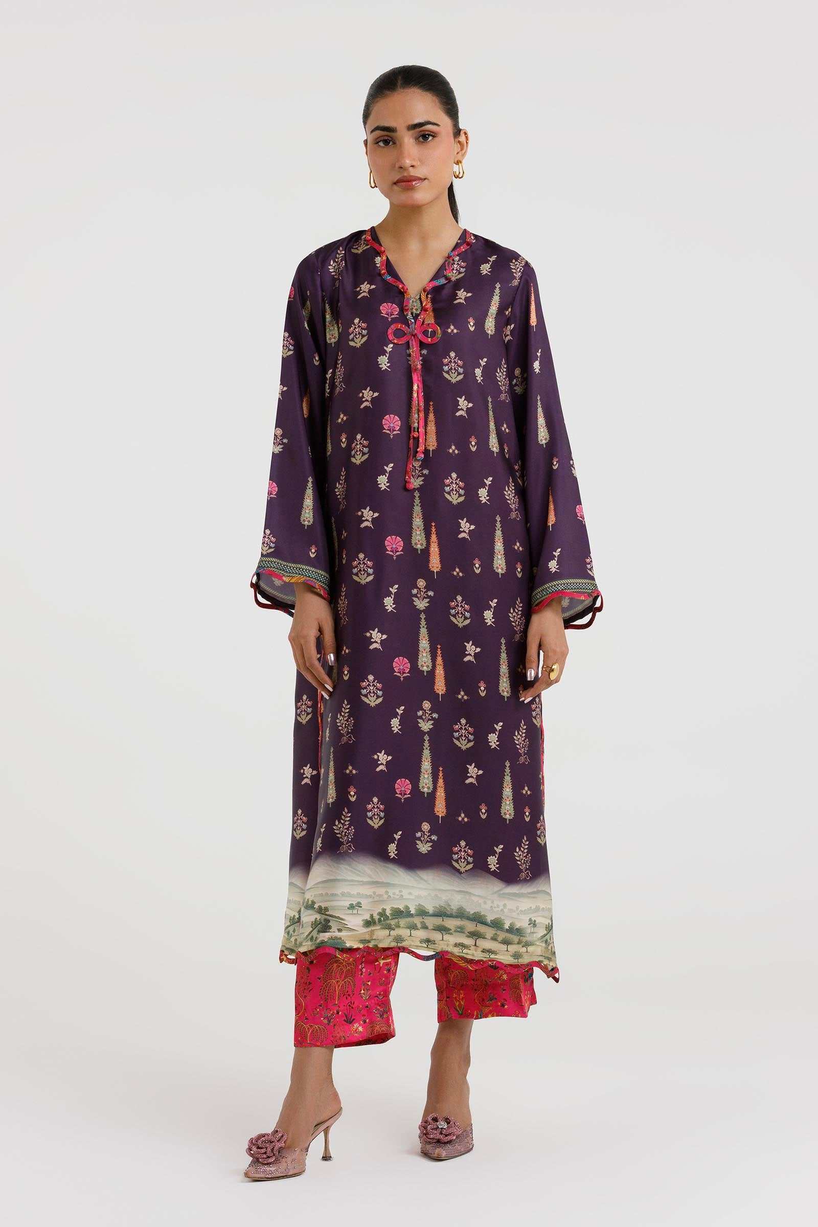 Stitched Printed Satin Shirt+ Culotte Main image