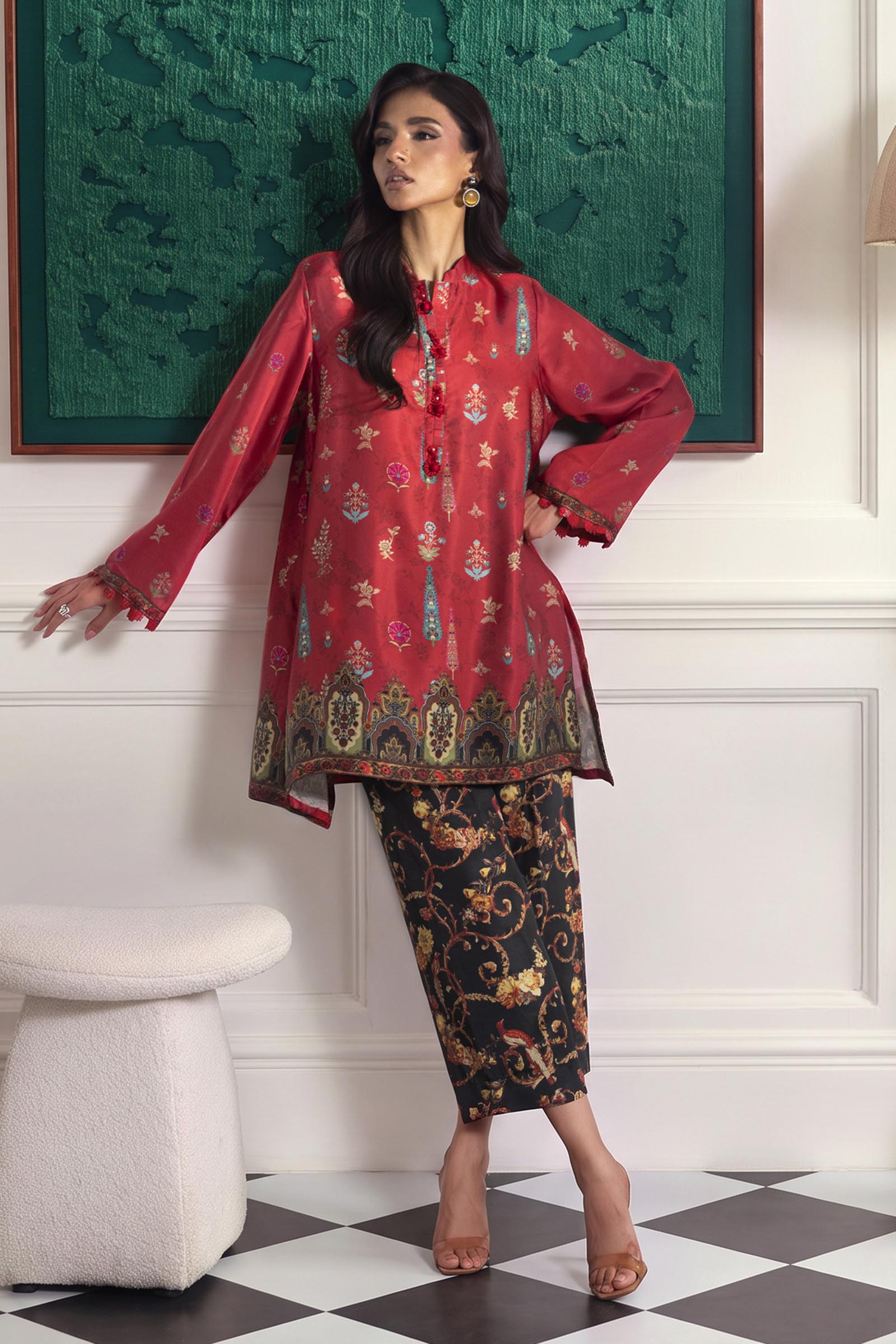 Stitched Printed Satin Shirt+ Culotte Secondary image