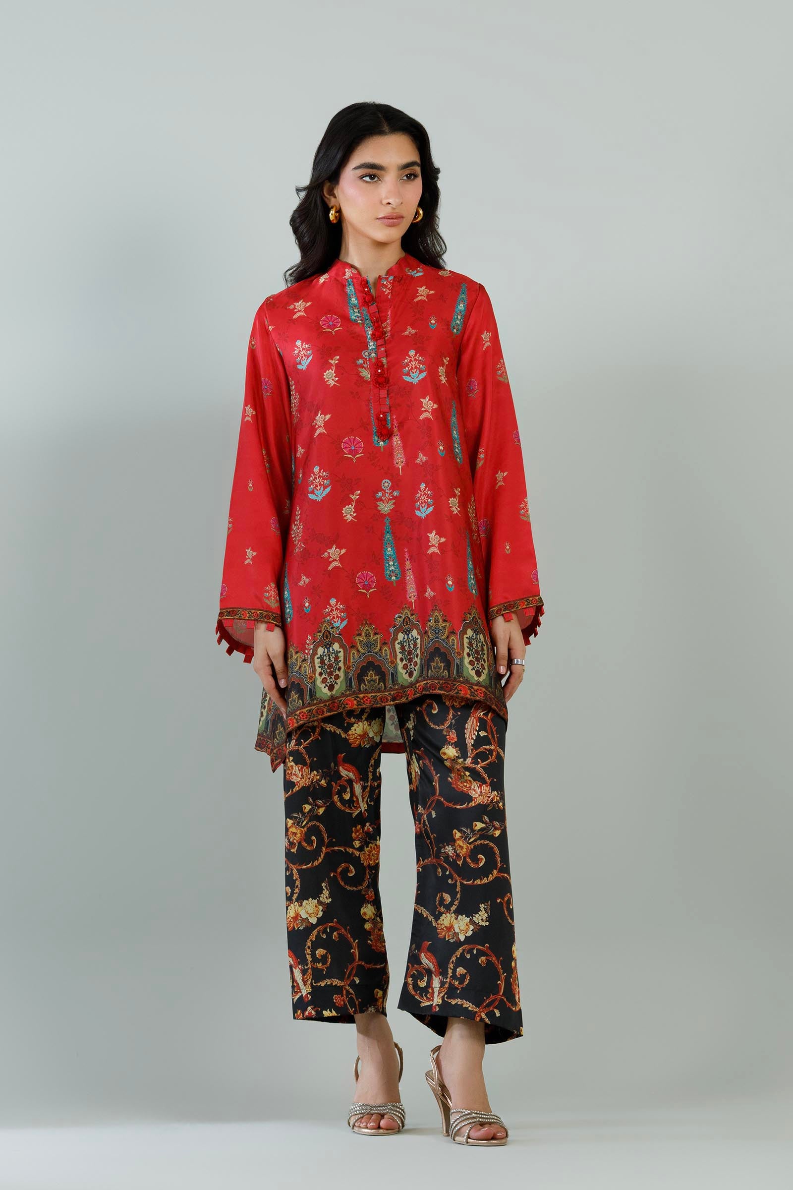 Stitched Printed Satin Shirt+ Culotte