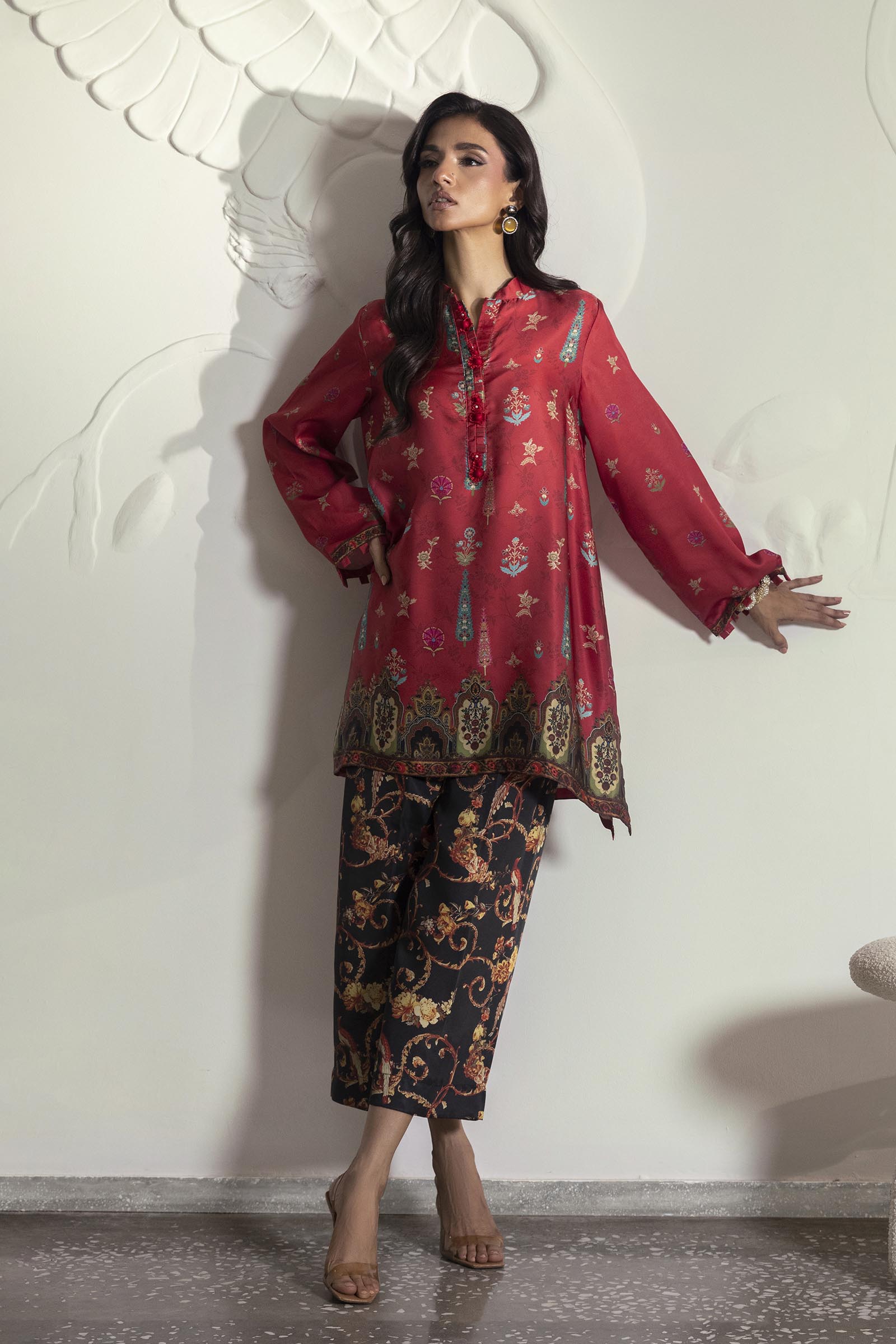 Stitched Printed Satin Shirt+ Culotte Main image