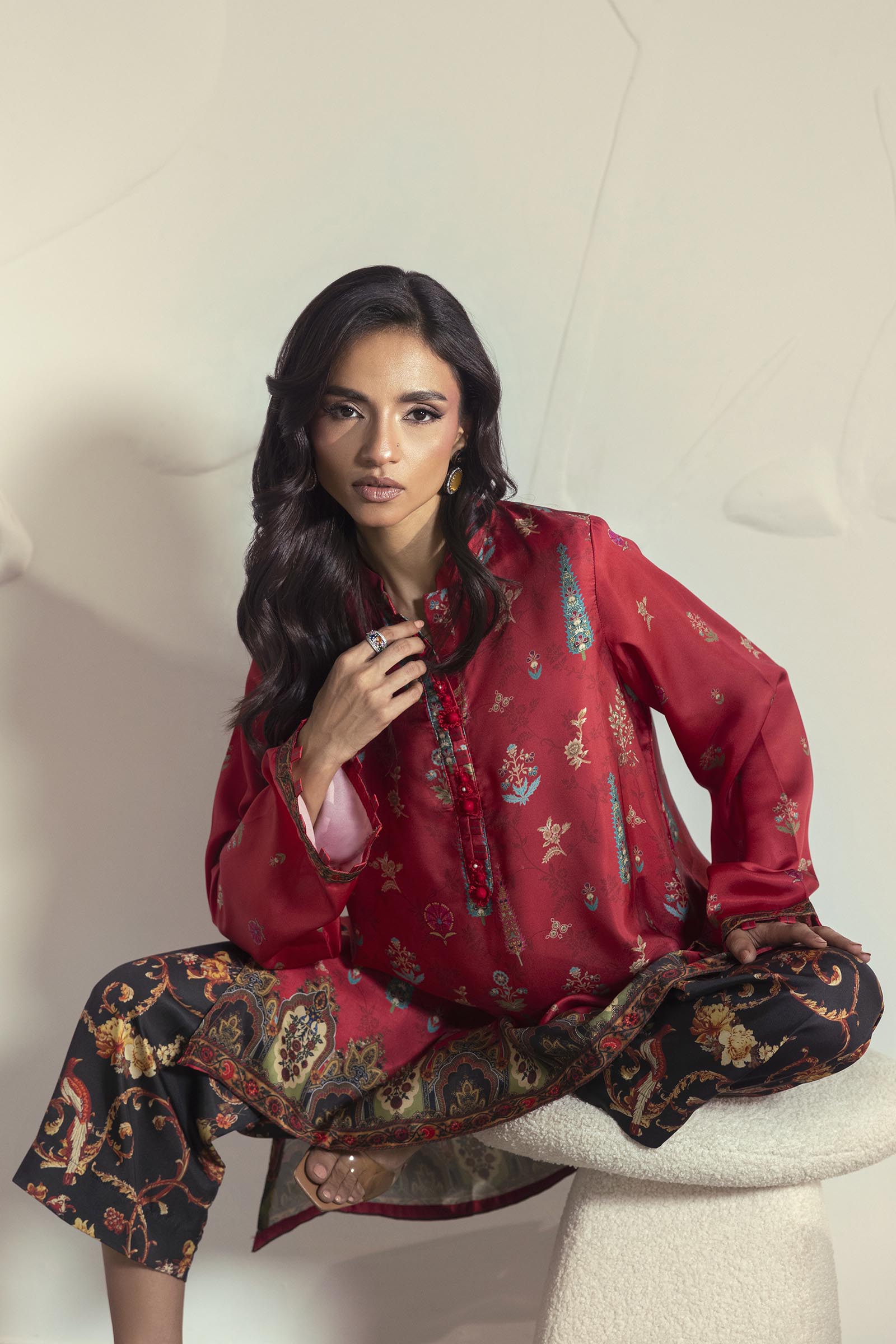 Stitched Printed Satin Shirt+ Culotte