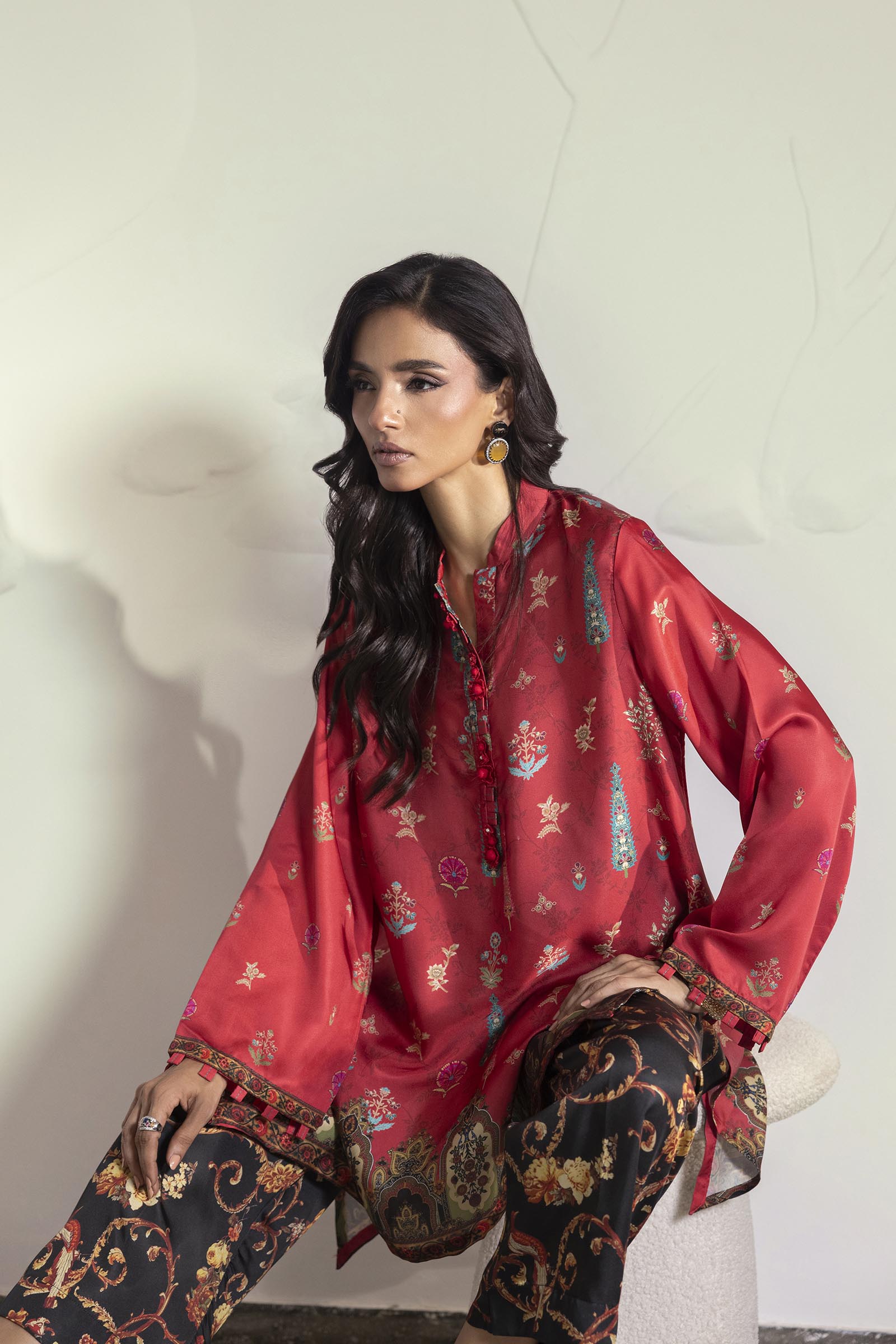 Stitched Printed Satin Shirt+ Culotte