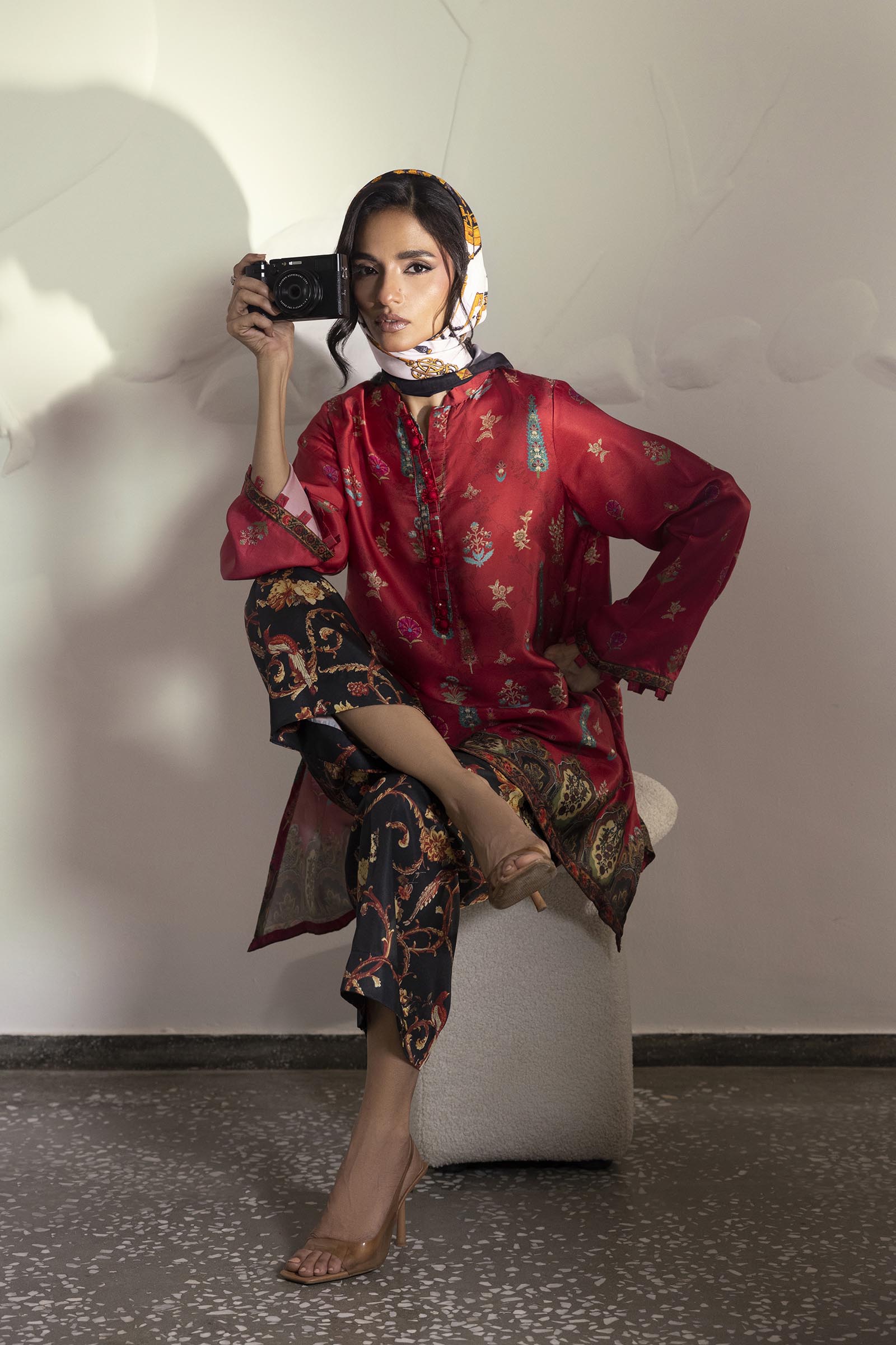 Stitched Printed Satin Shirt+ Culotte