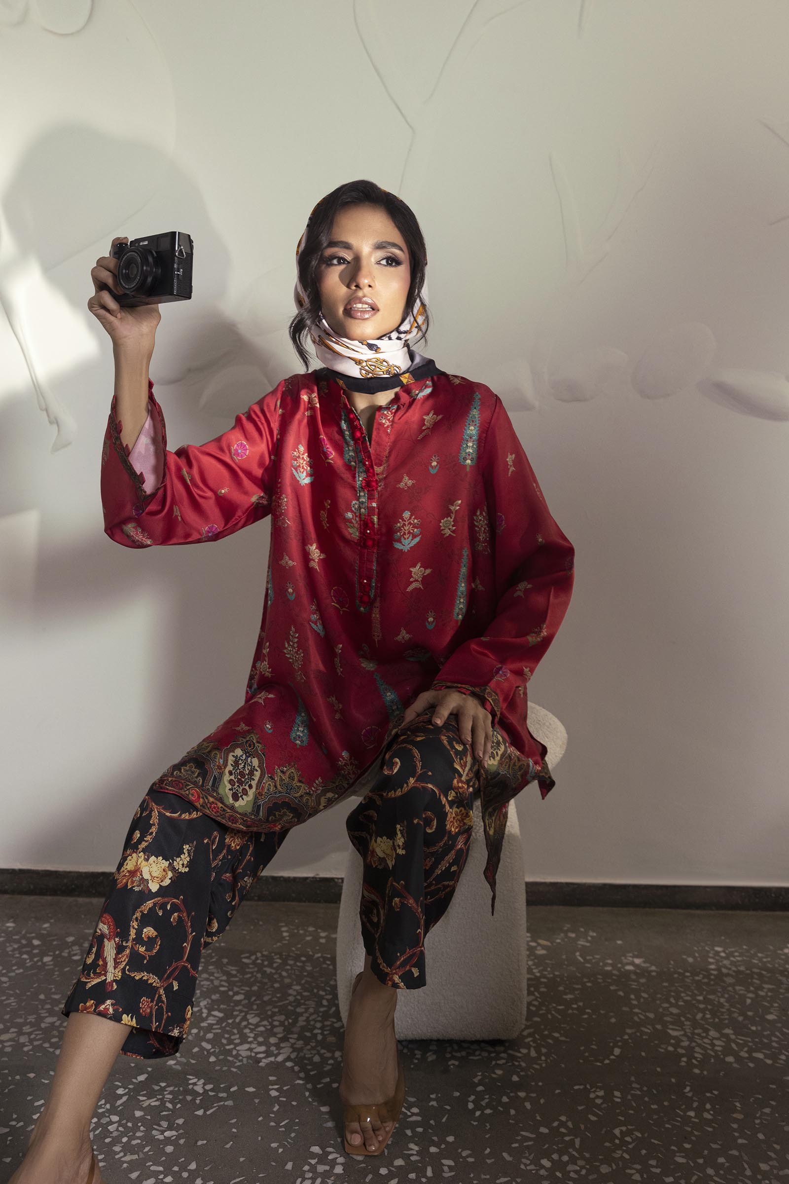 Stitched Printed Satin Shirt+ Culotte