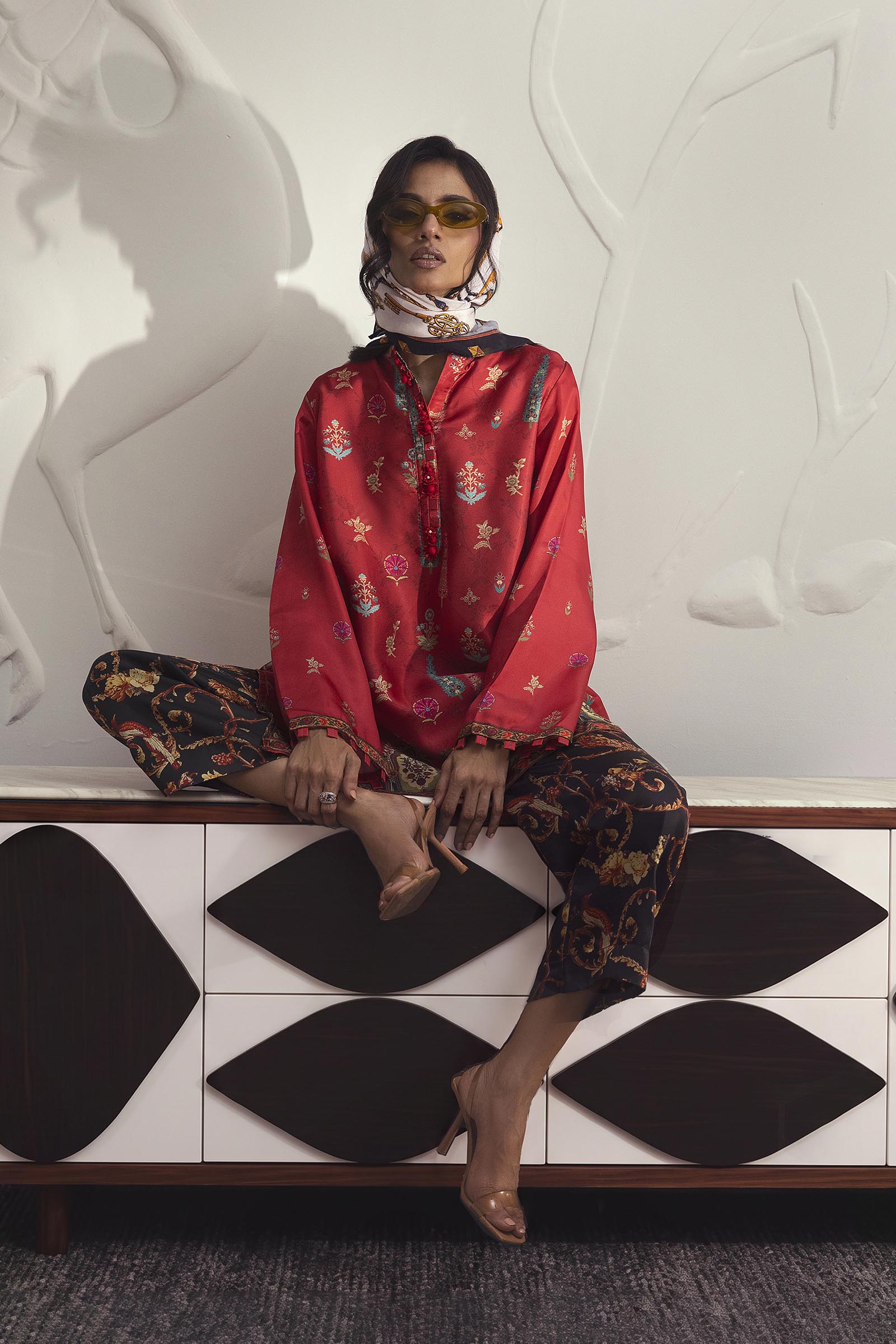 Stitched Printed Satin Shirt+ Culotte