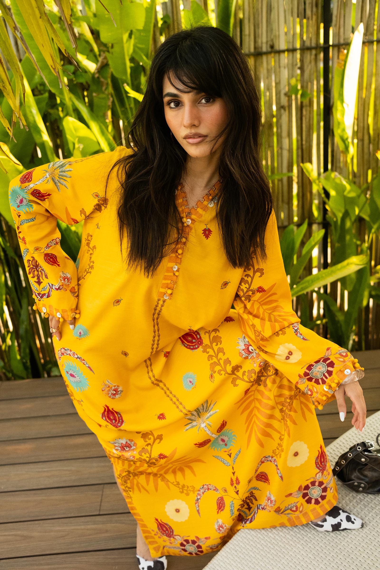 Stitched Printed Raw Silk Shirt