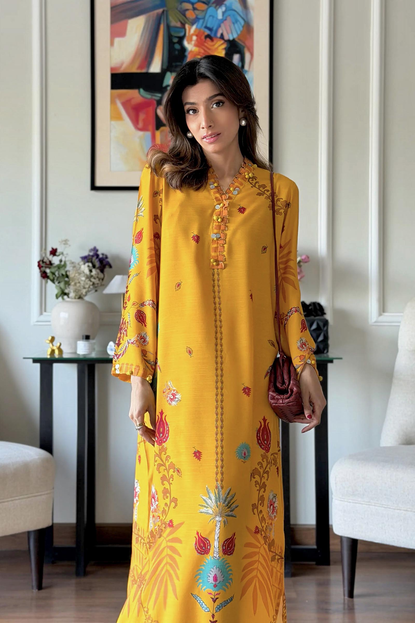 Stitched Printed Raw Silk Shirt