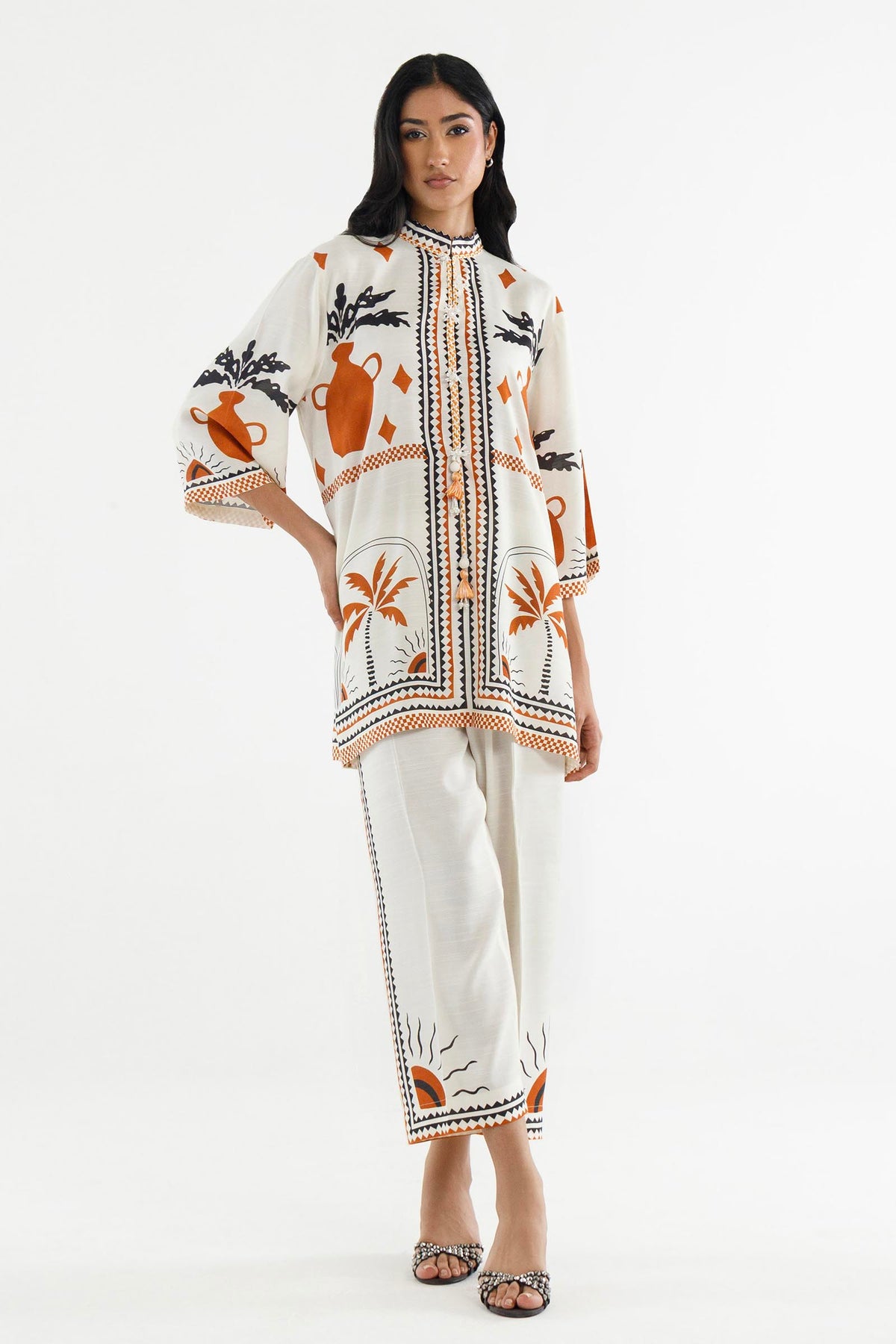 Stitched Printed Raw Silk Shirt+ Culotte Main image