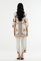 Stitched Printed Raw Silk Shirt+ Culotte