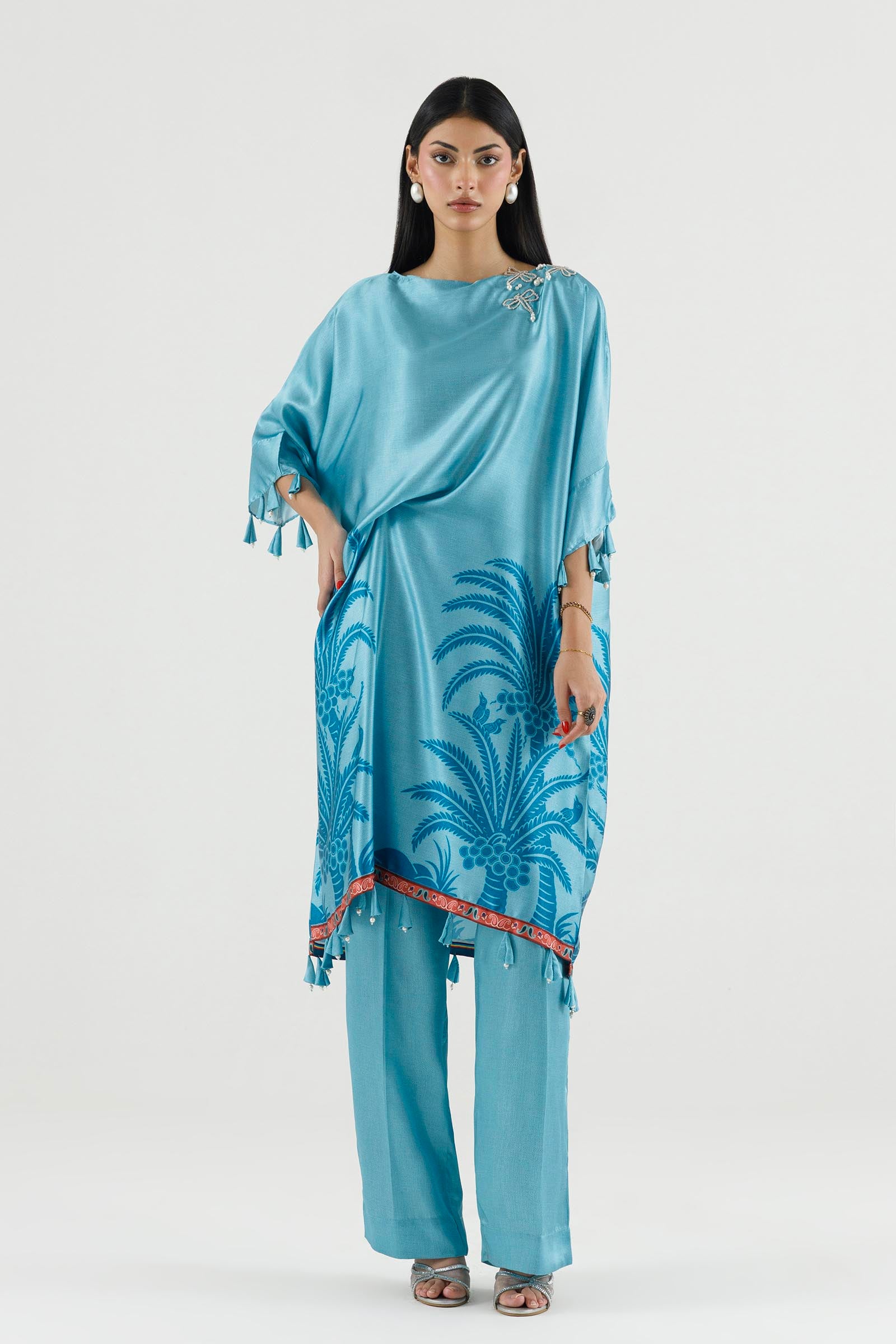 Stitched Printed Satin Shirt+ Culotte Main image