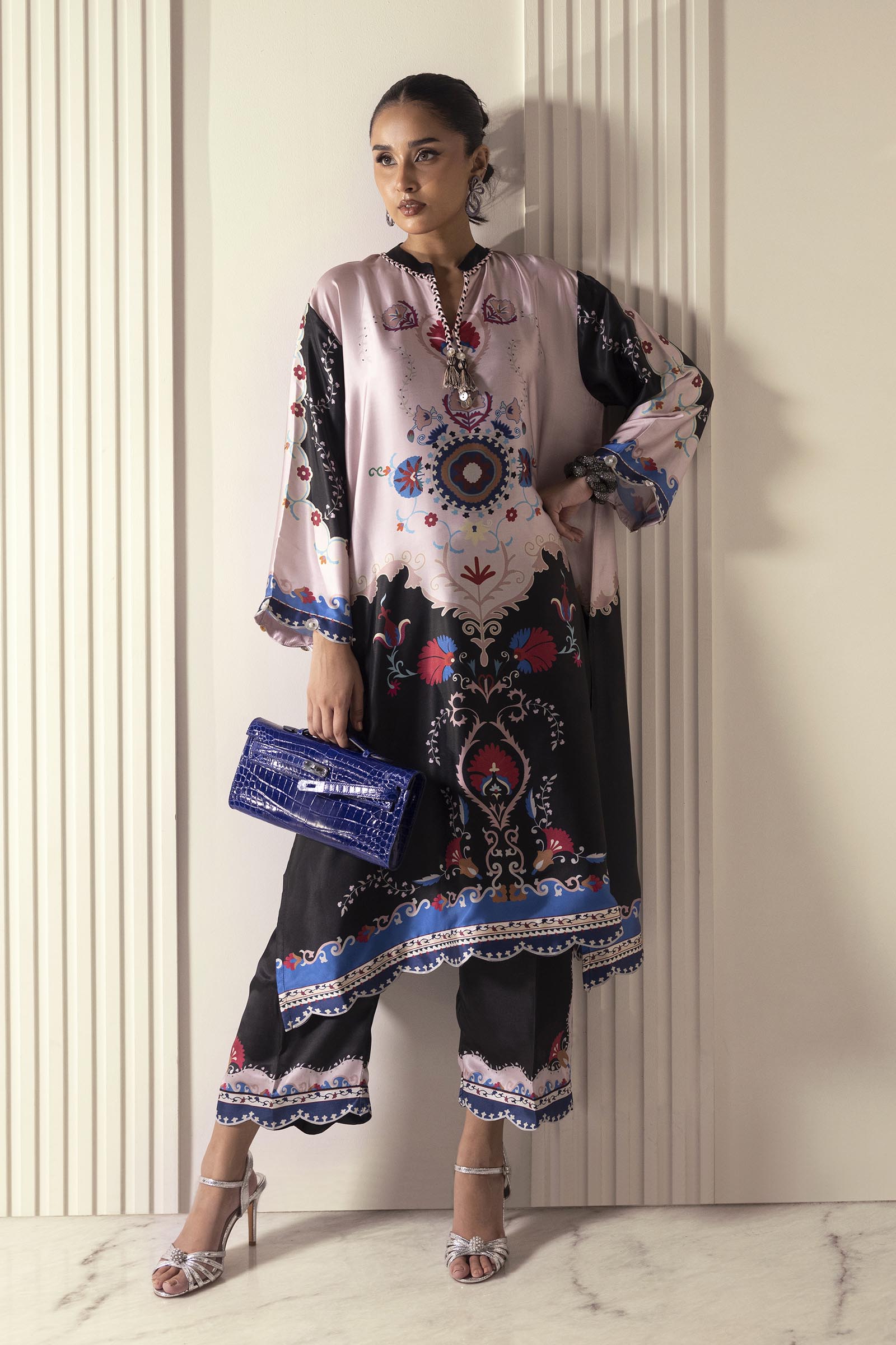 Stitched Printed Satin Shirt+ Culotte Main image