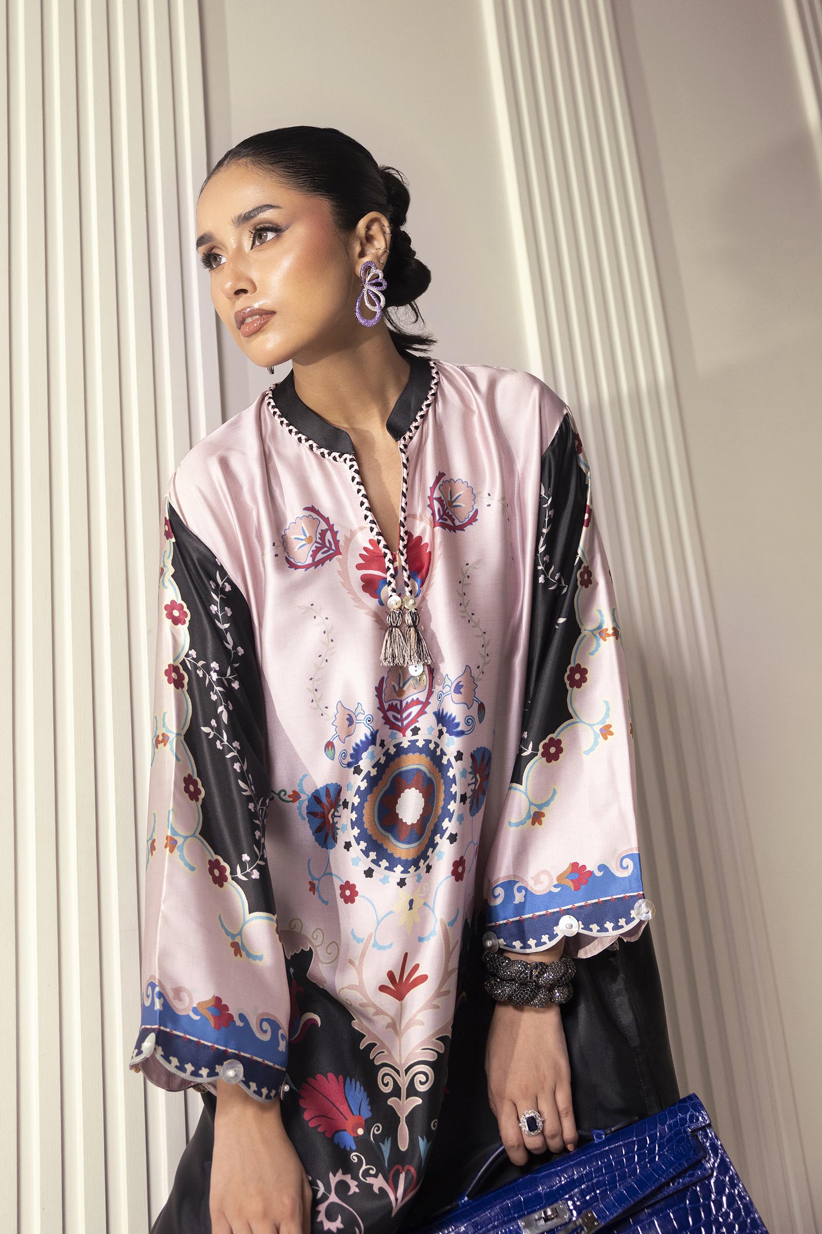 Stitched Printed Satin Shirt+ Culotte