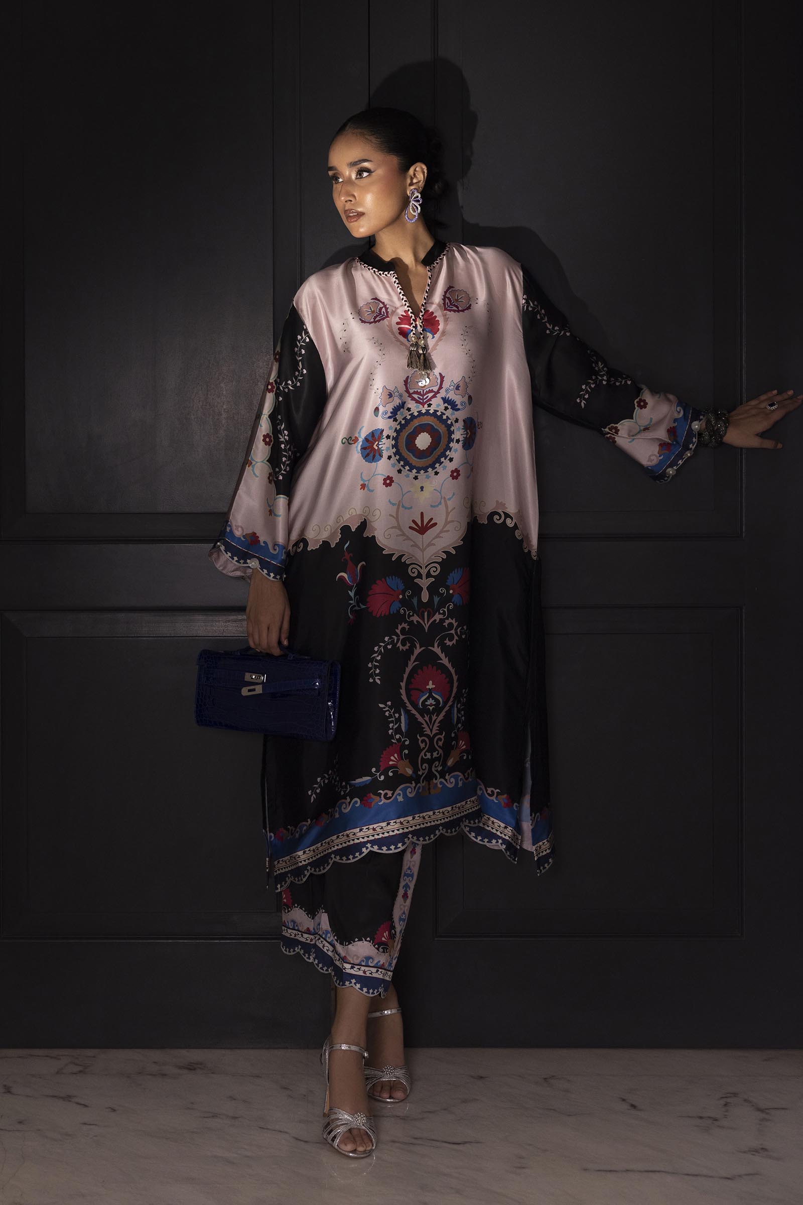 Stitched Printed Satin Shirt+ Culotte
