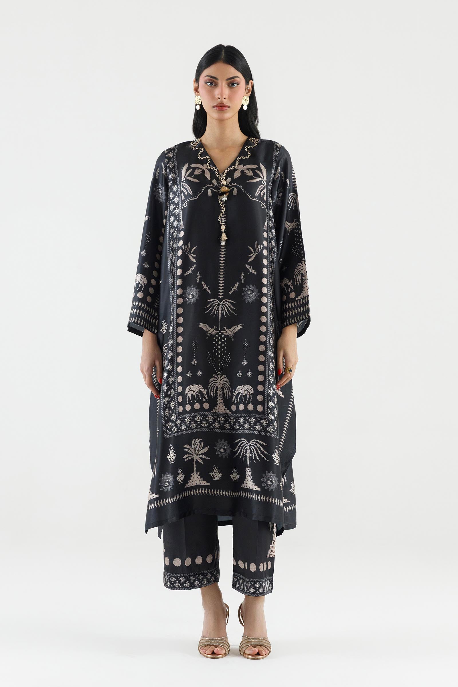 Stitched Printed Satin Shirt+ Culotte Main image