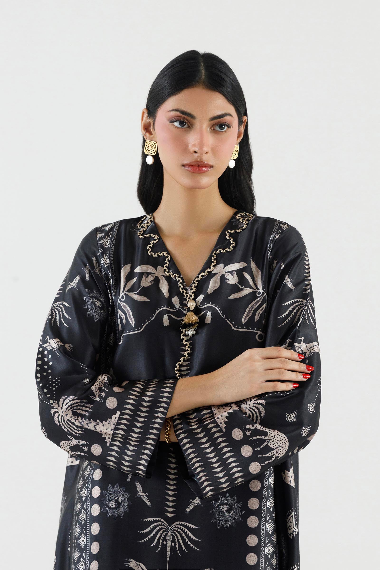 Stitched Printed Satin Shirt+ Culotte Secondary image