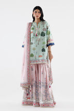 Stitched Printed Satin Suit